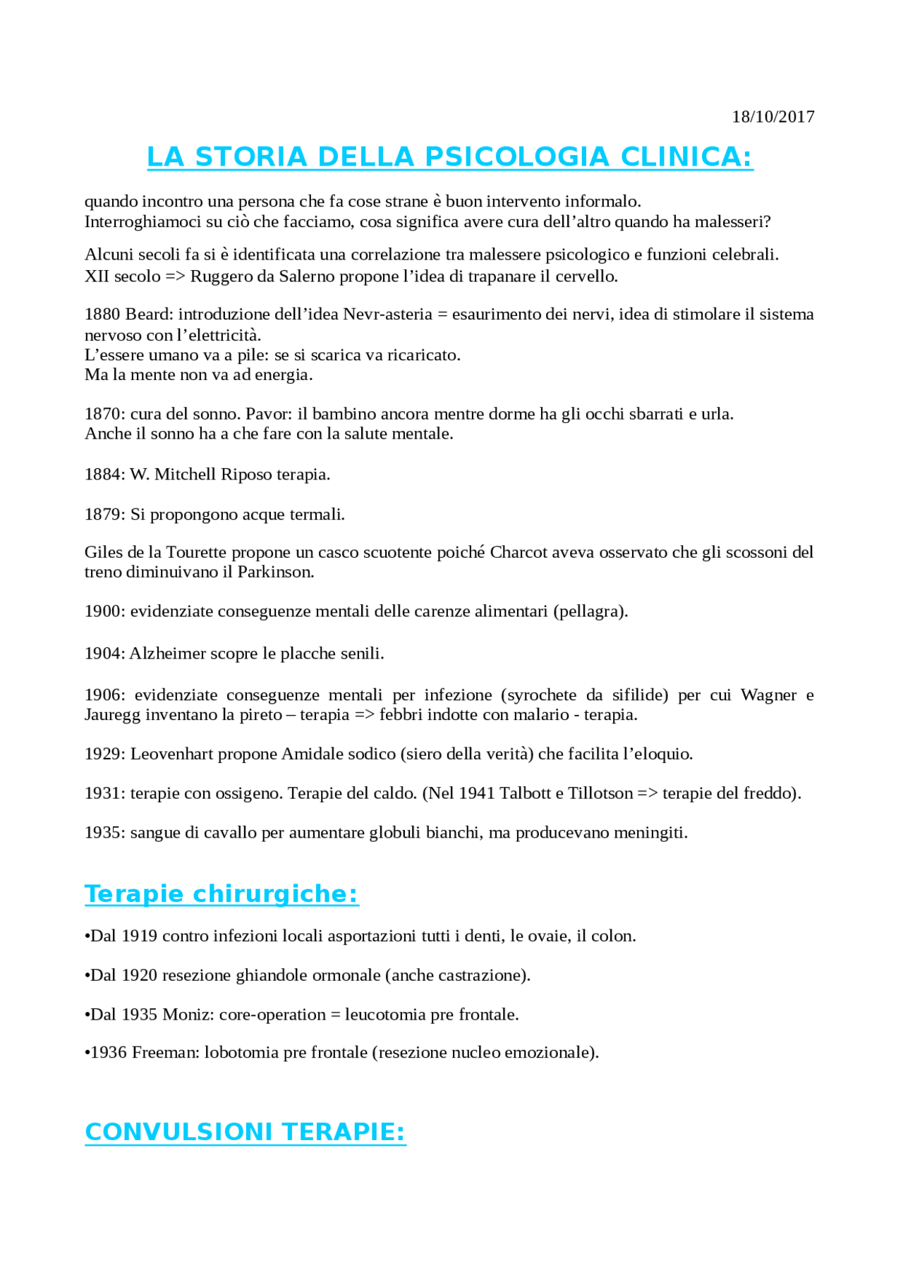 Storia della Psicologia Clinica Docsity