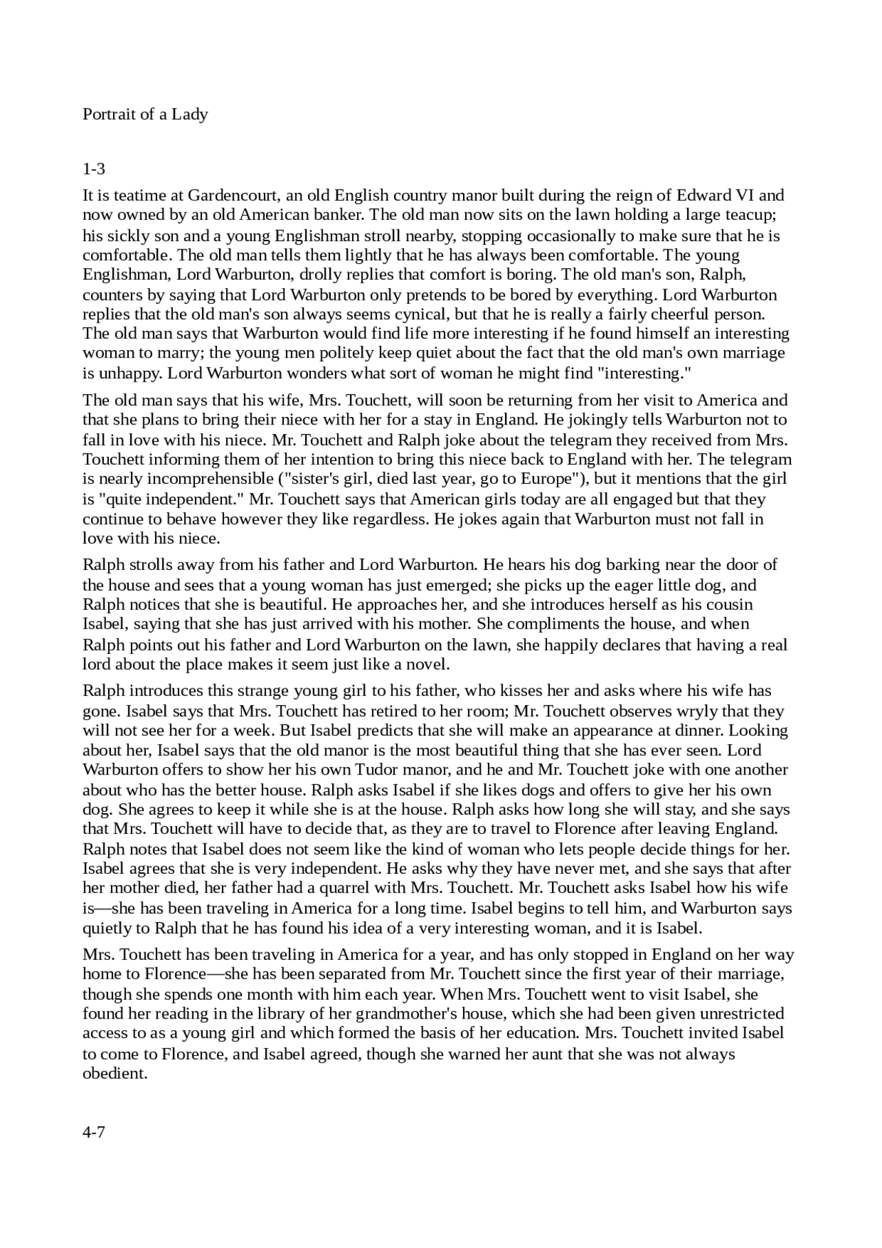 Portrait of a Lady summary Appunti di Letteratura Angloamericana