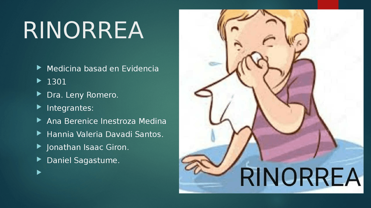 Sintoma principal Rinorrea - Docsity