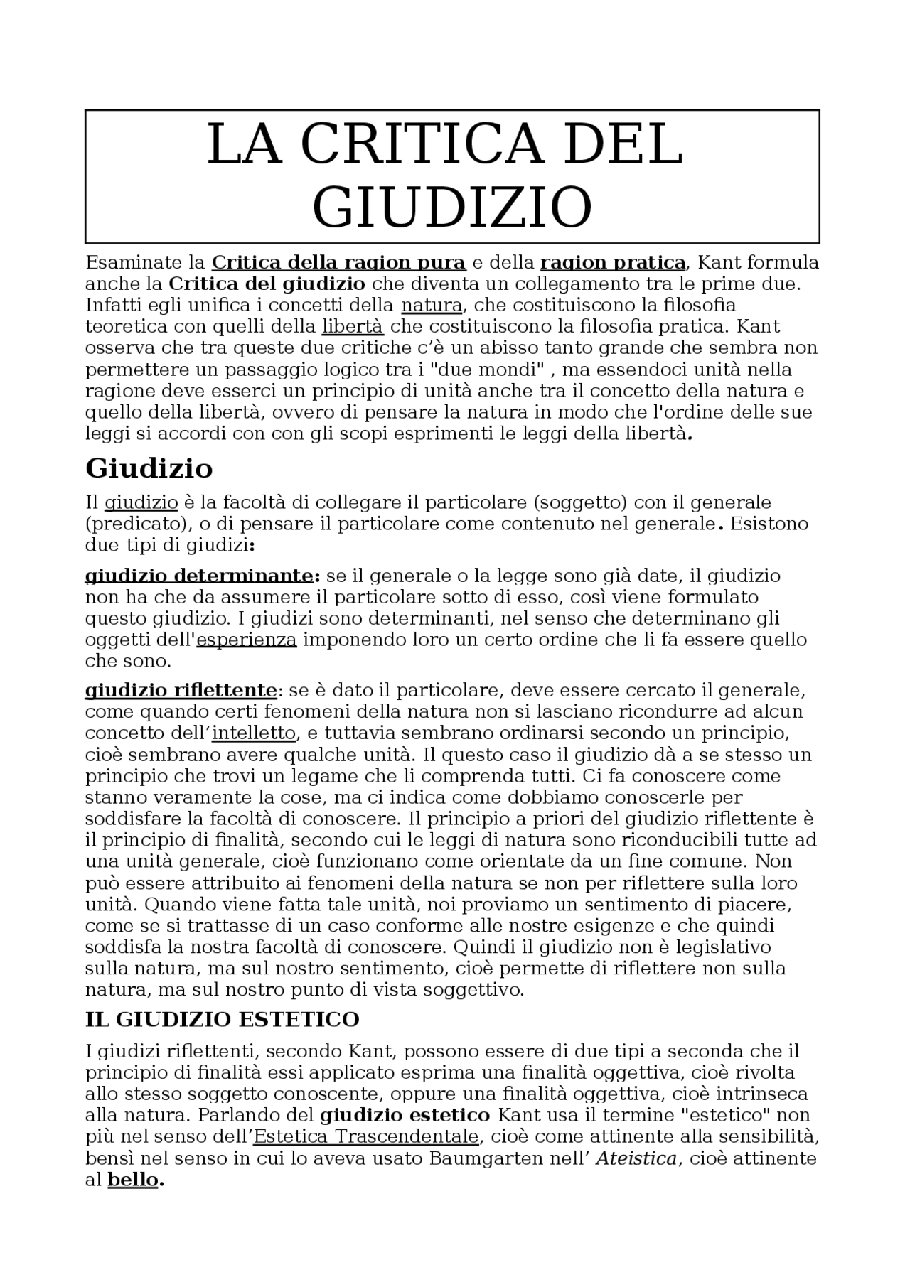 La critica del giudizio di Kant Docsity La critica del giudizio di Kant Docsity