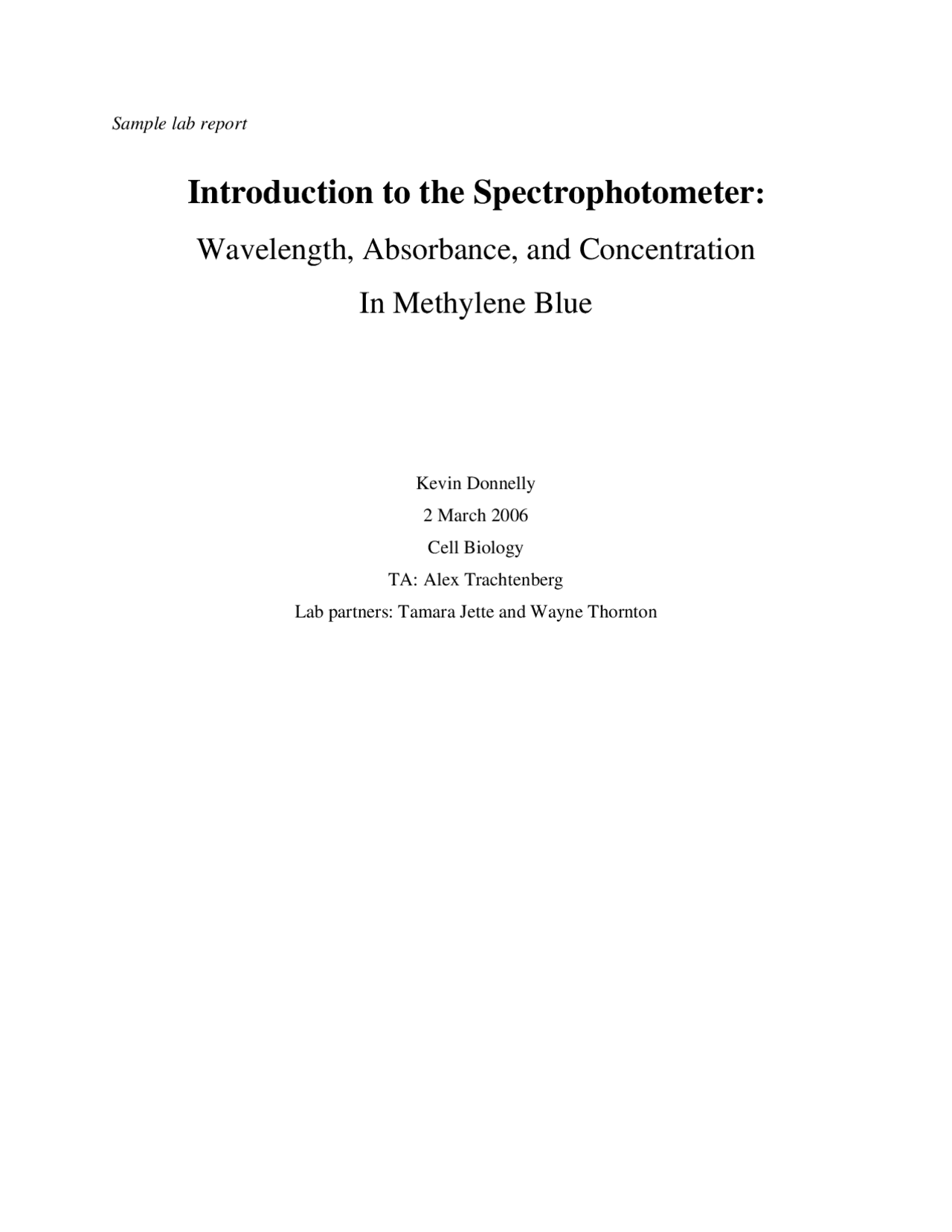 Spectrophotometry sample lab report | Study Guides, Projects, Research ...