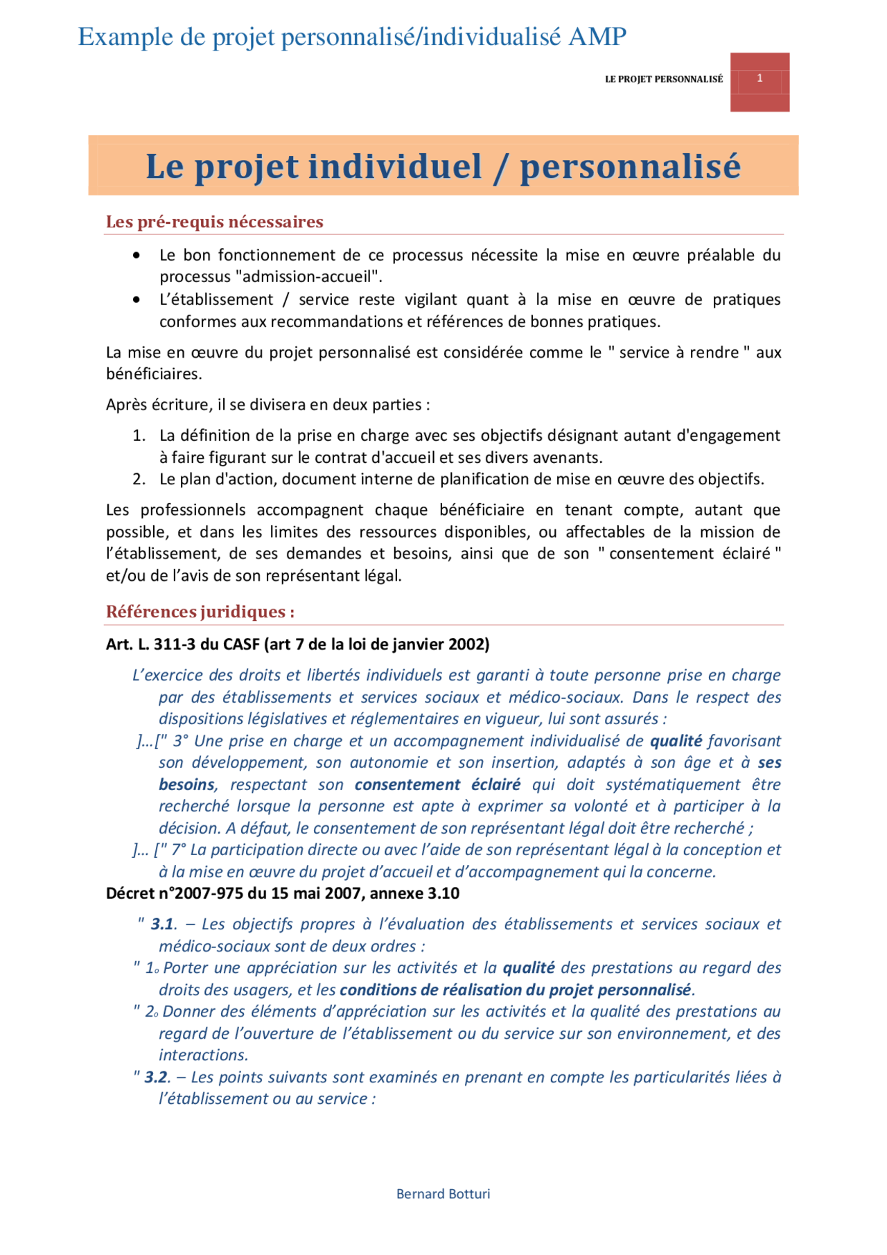 Exemple de projet personnalisé et individualisé amp Docsity
