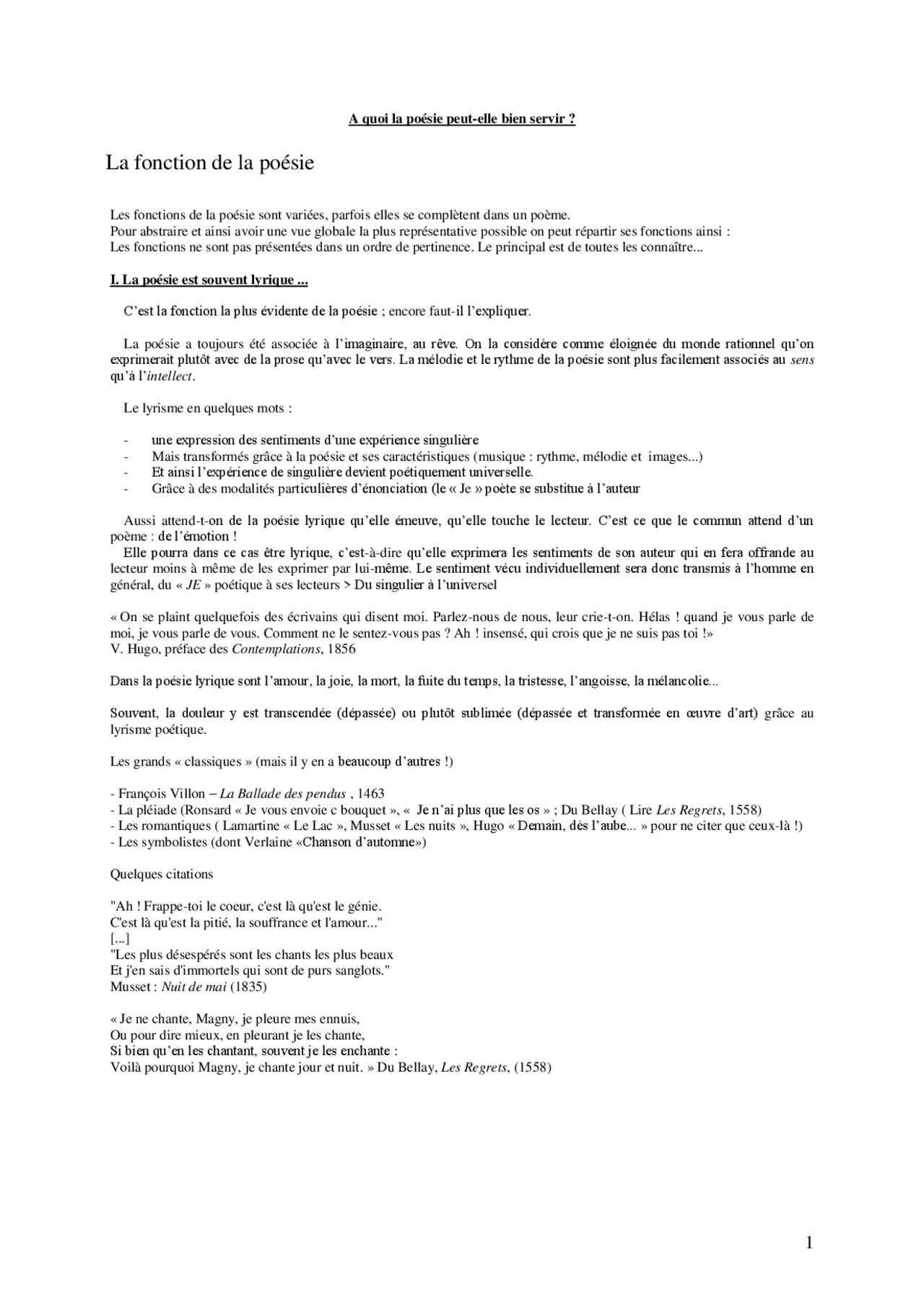 A Quoi La Poesie Peut Elle Bien Servir La Fonction De La Poesie Docsity