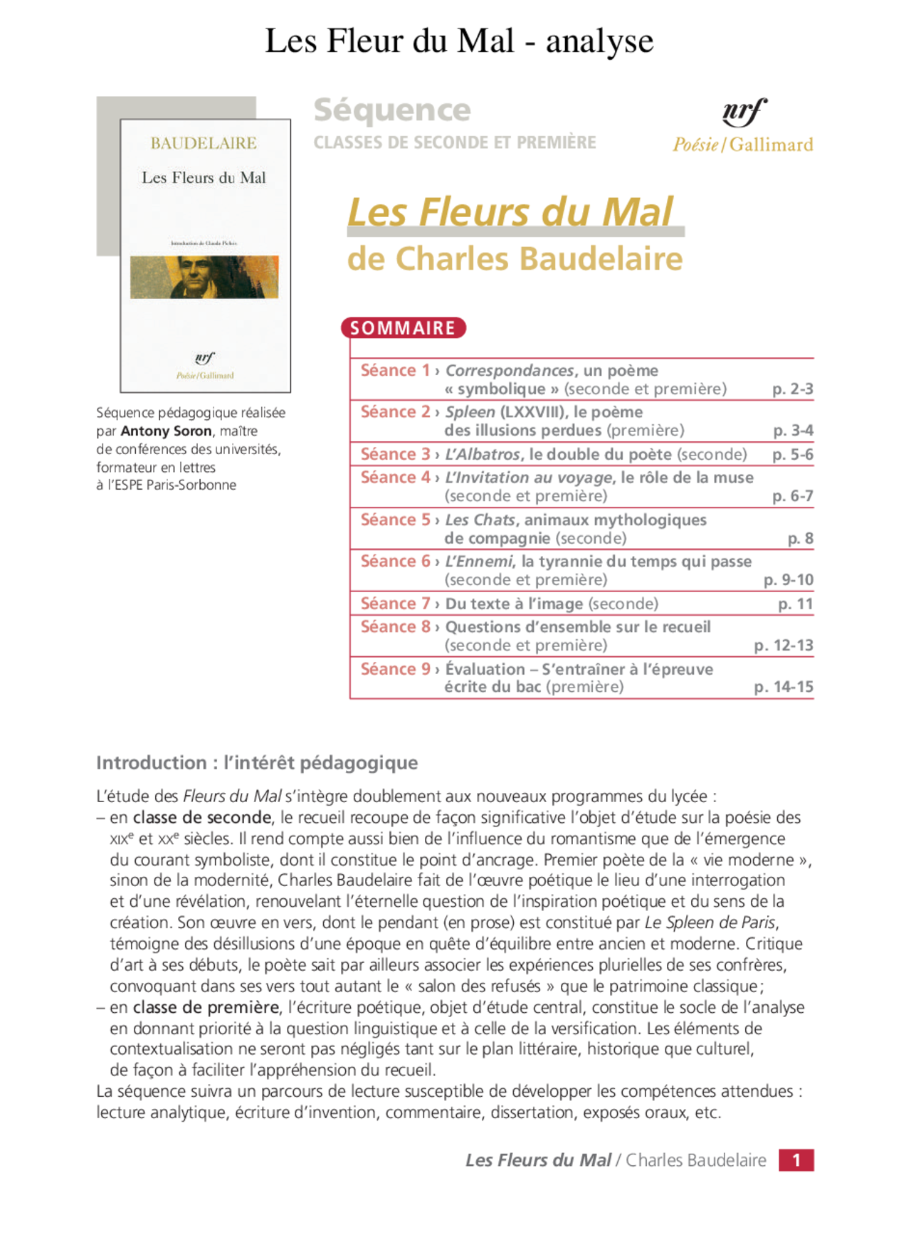 Les Fleur du Mal analyse Docsity