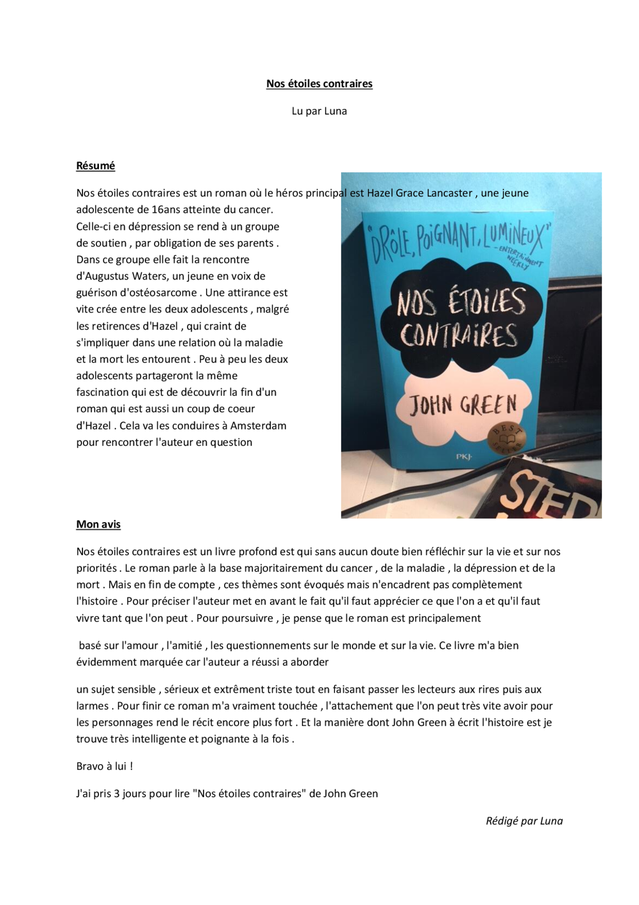 Nos étoiles contraires résumé Résumés Littérature américaine Docsity Nos étoiles contraires résumé Résumés Littérature américaine Docsity