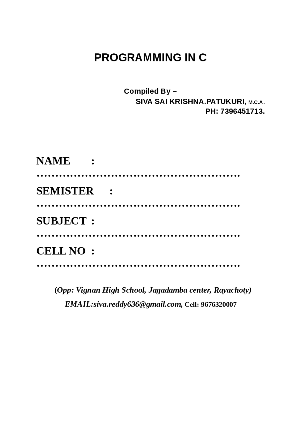 Programing in c language - Docsity