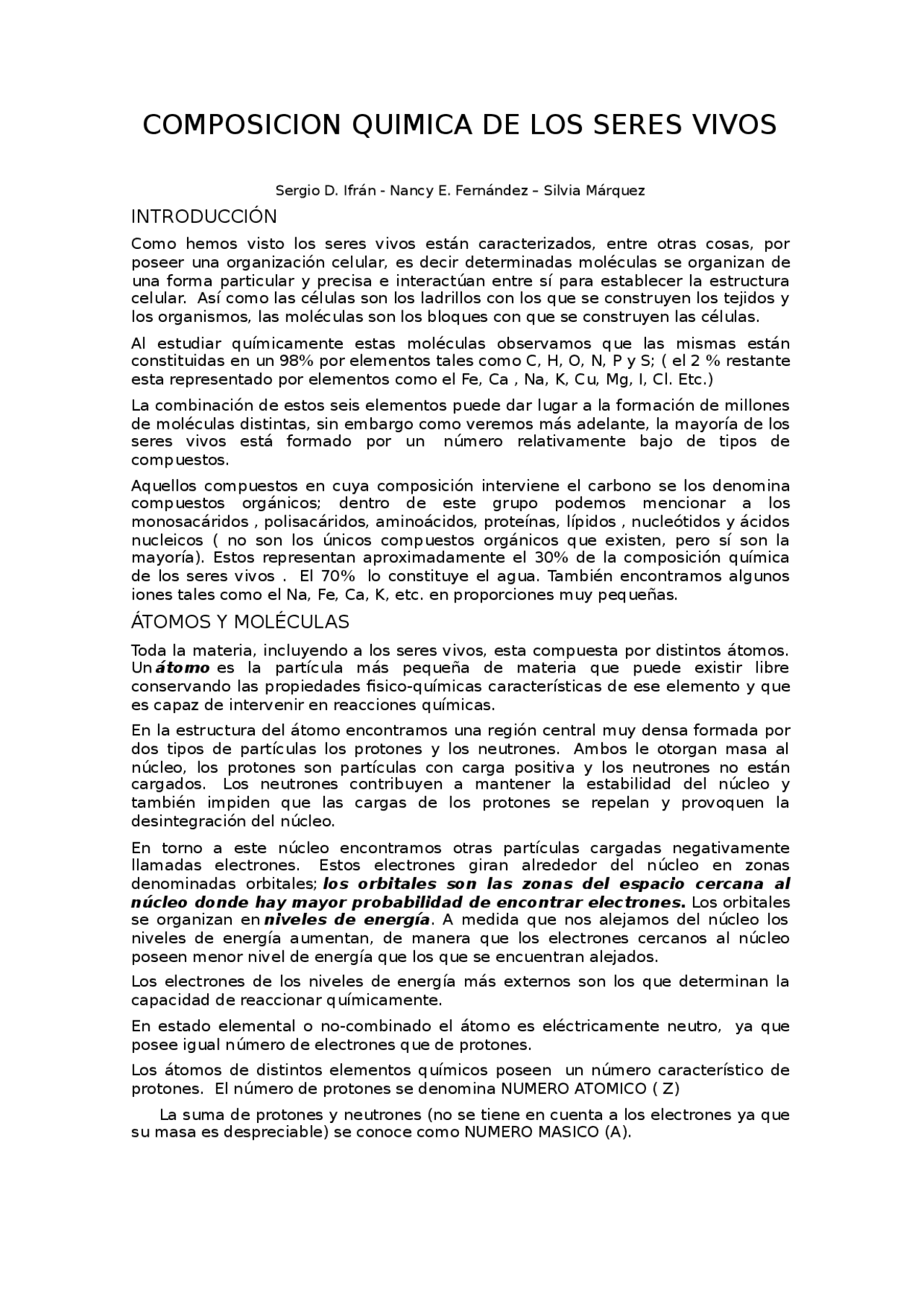 COMPOSICION QUIMICA DE LOS SERES VIVOS | Apuntes de Biología | Docsity
