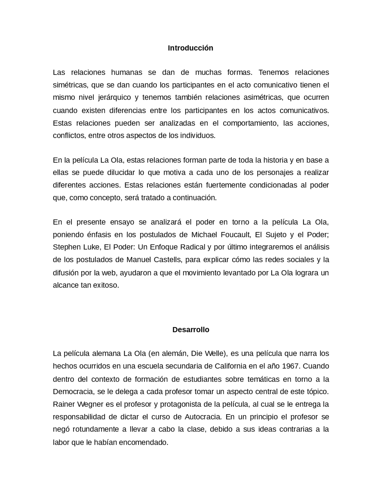 Ensayo Pelicla La Ola Docsity