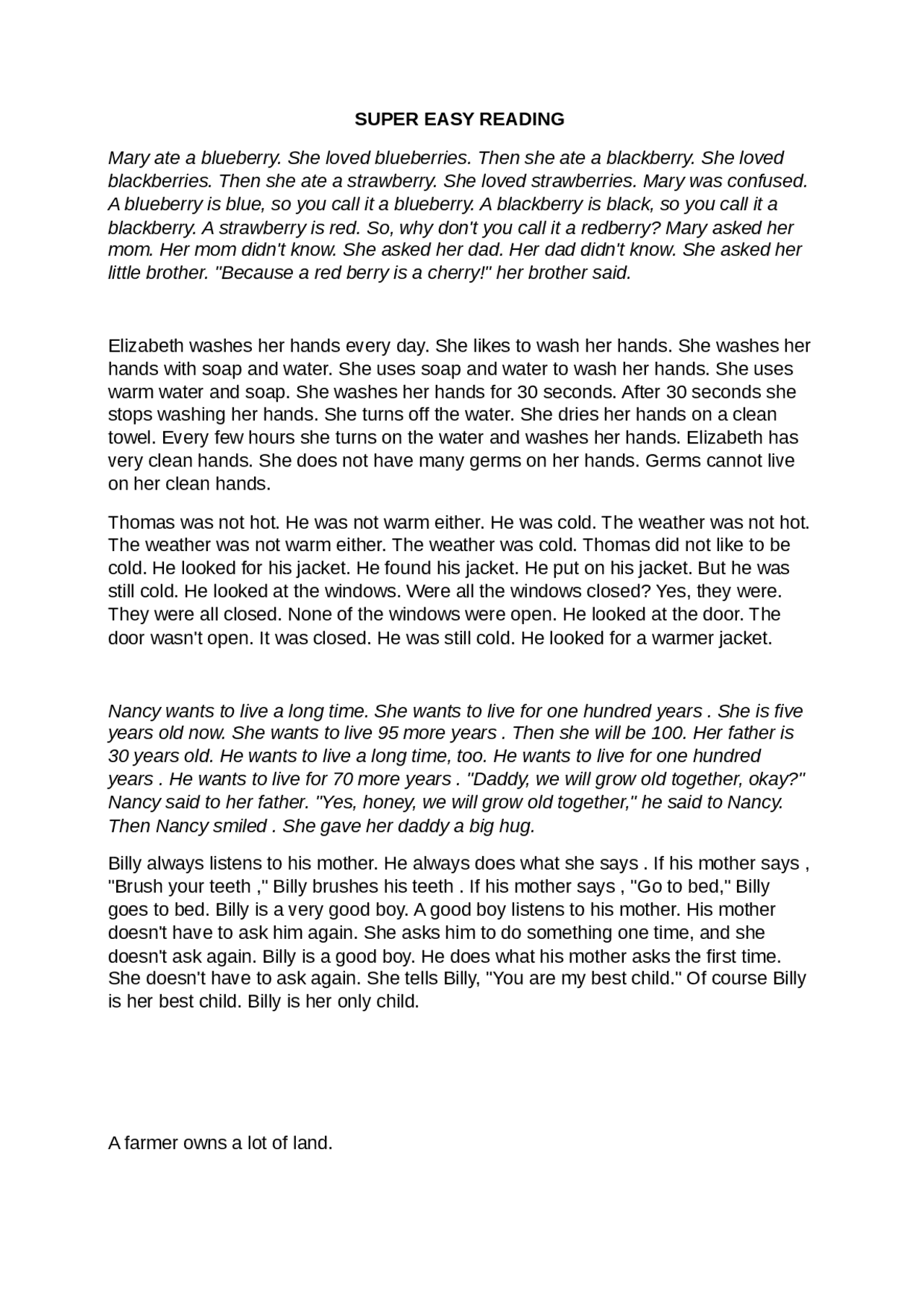 Super easy reading - Text in English - Docsity