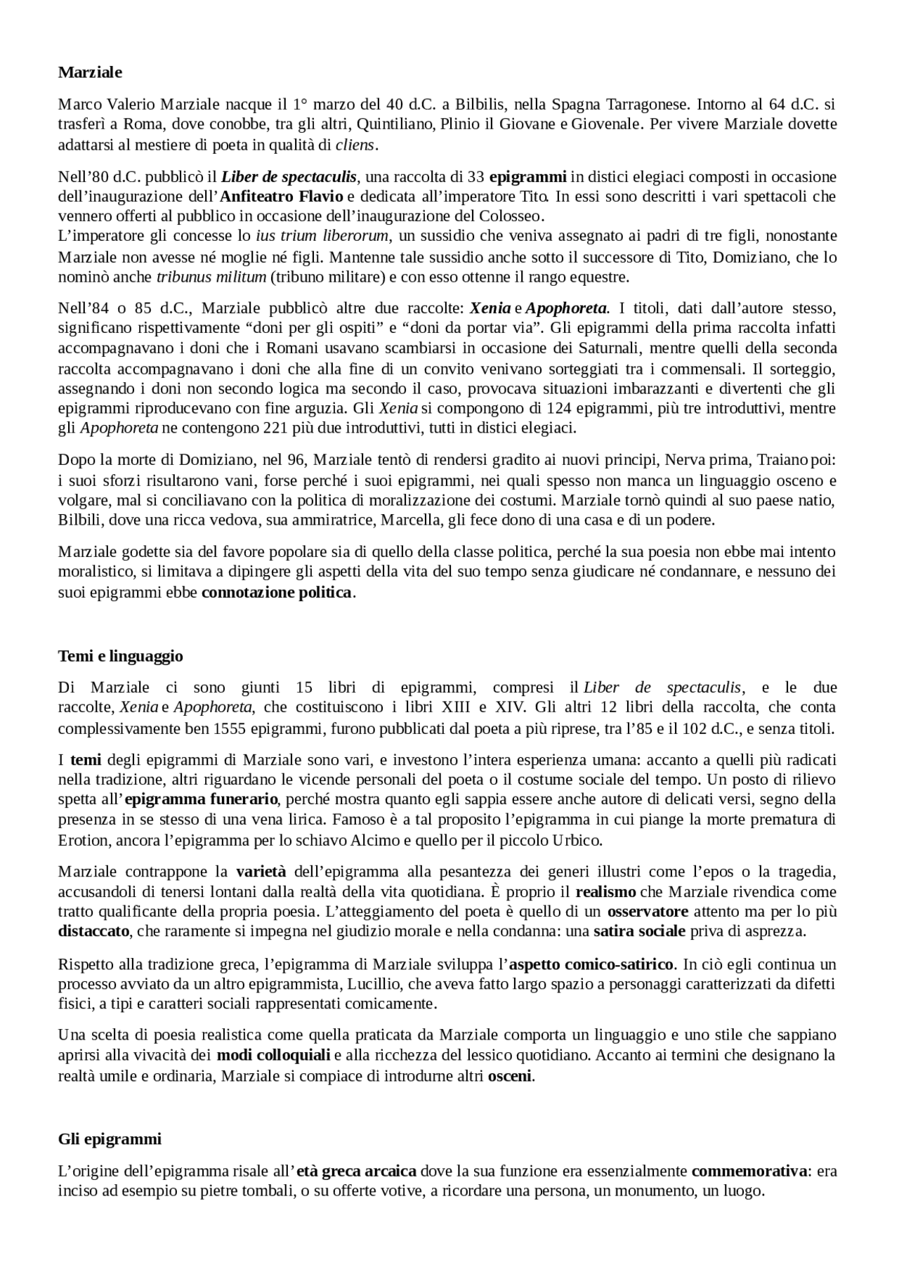 appunti sugli epigrammi e la poetica di marziale docsity
