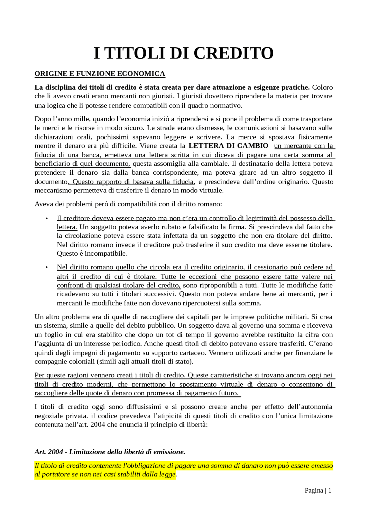 Riassunto Libro Titoli di Credito Sintesi