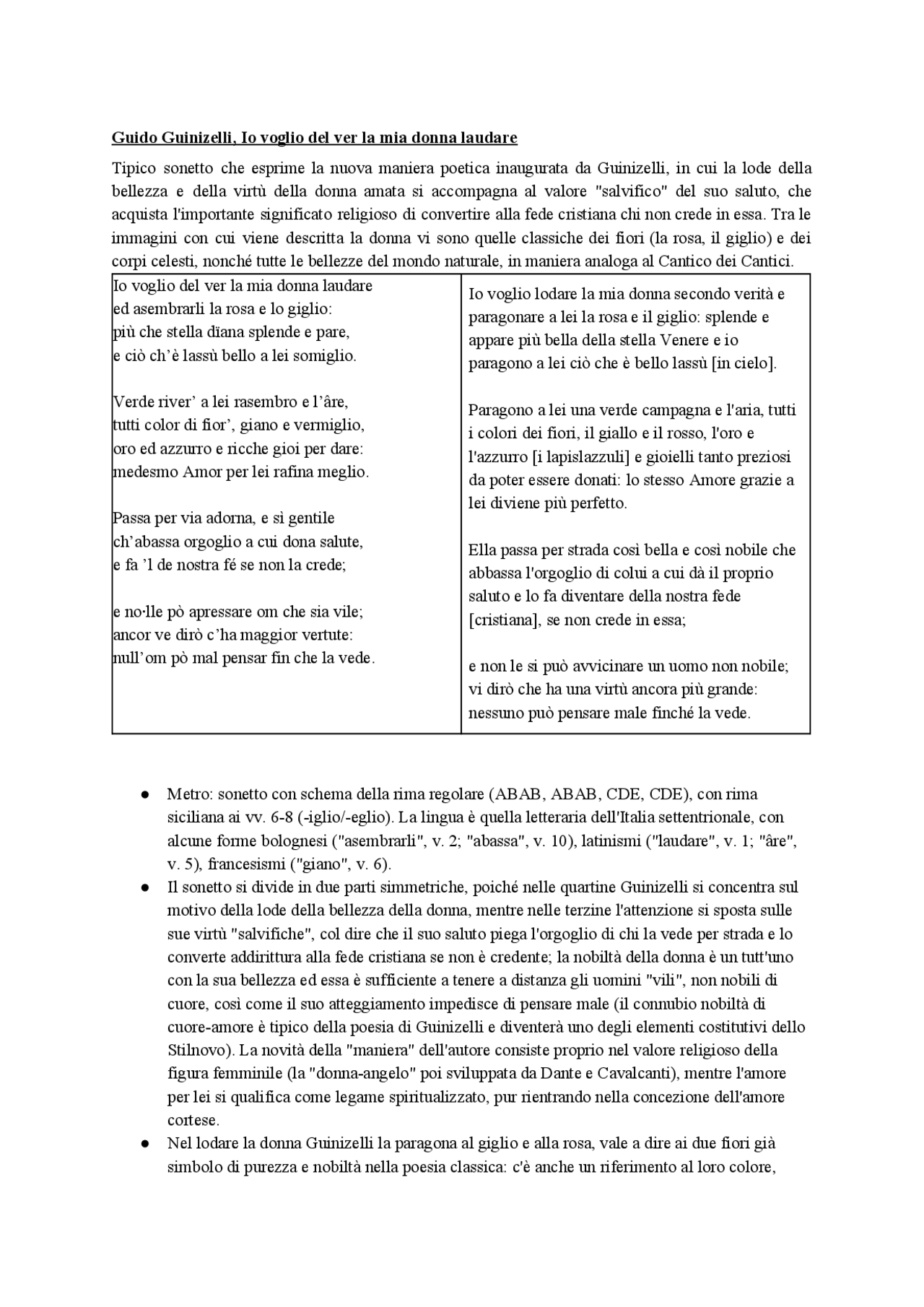 Io voglio del ver la mia donna laudare, guido guinizzelli Docsity Io voglio del ver la mia donna laudare, guido guinizzelli Docsity