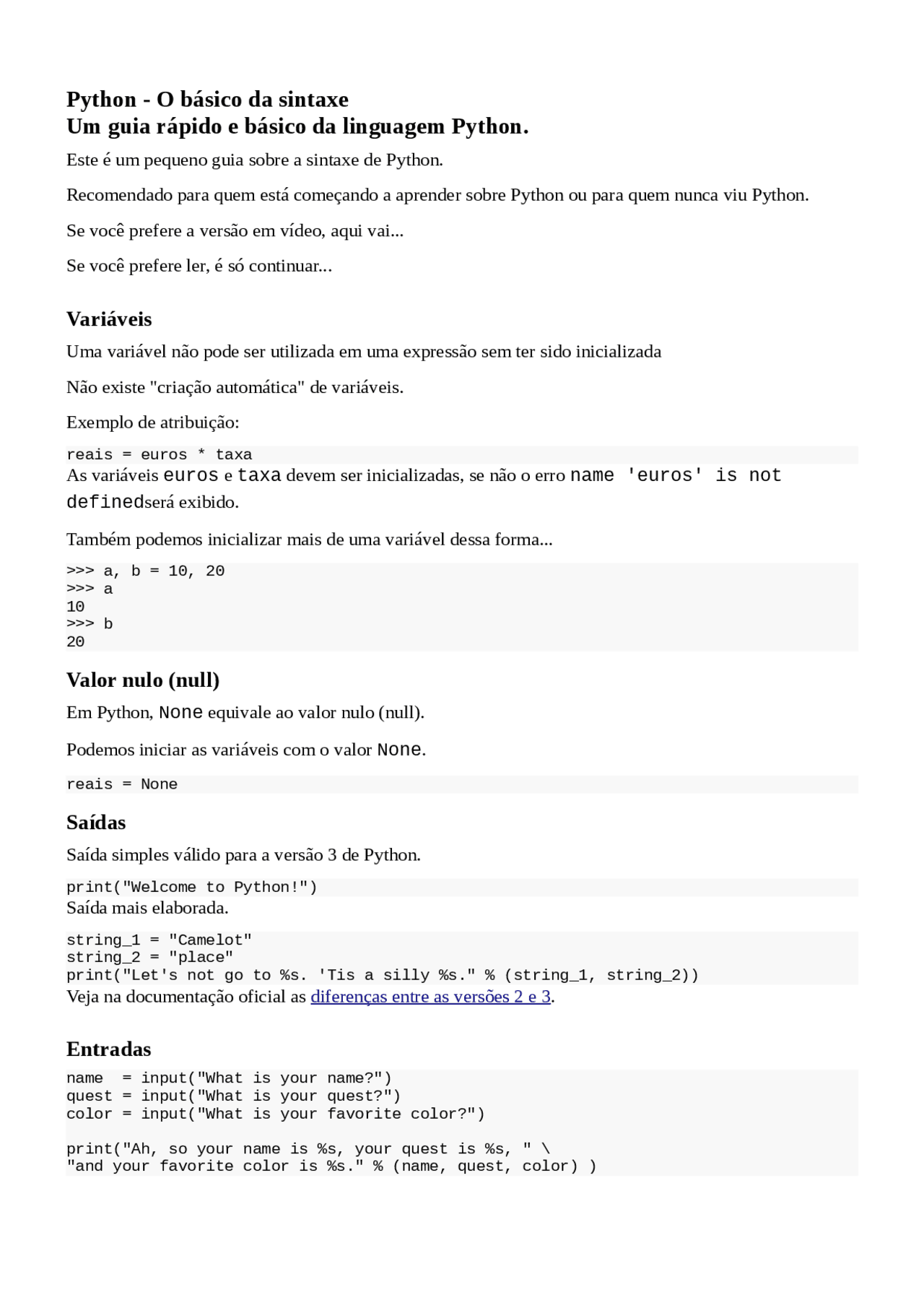 Python - O básico da sintaxe - Docsity