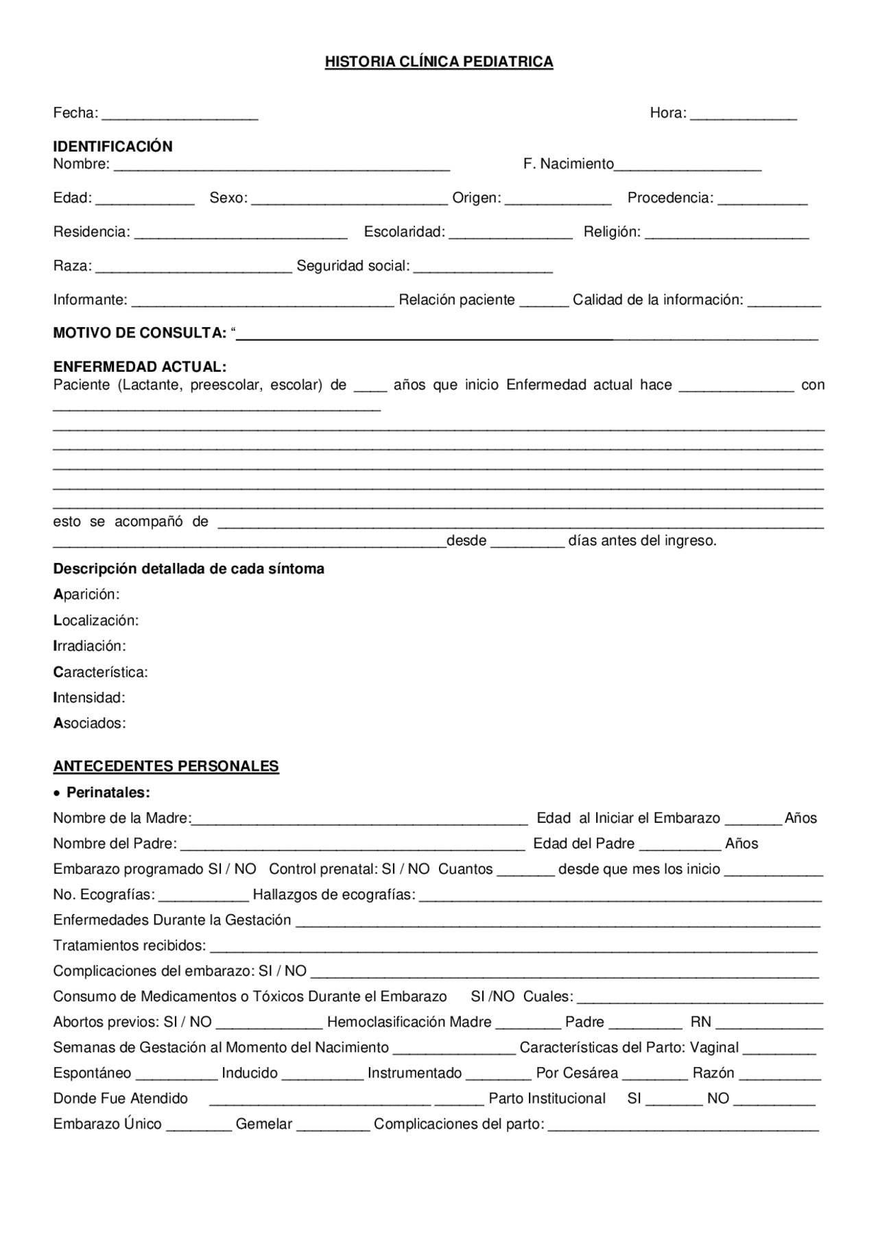 Modelo De Historia Clinica Completa