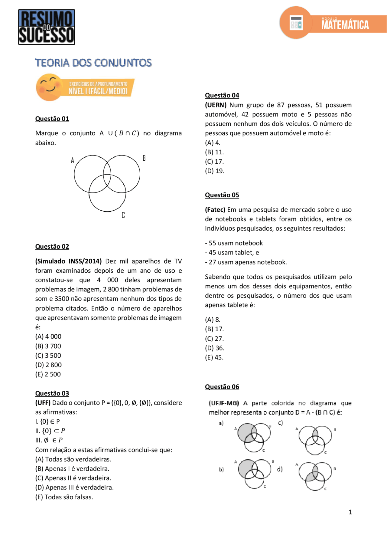 Exercicios Teoria Dos Conjuntos - FDPLEARN