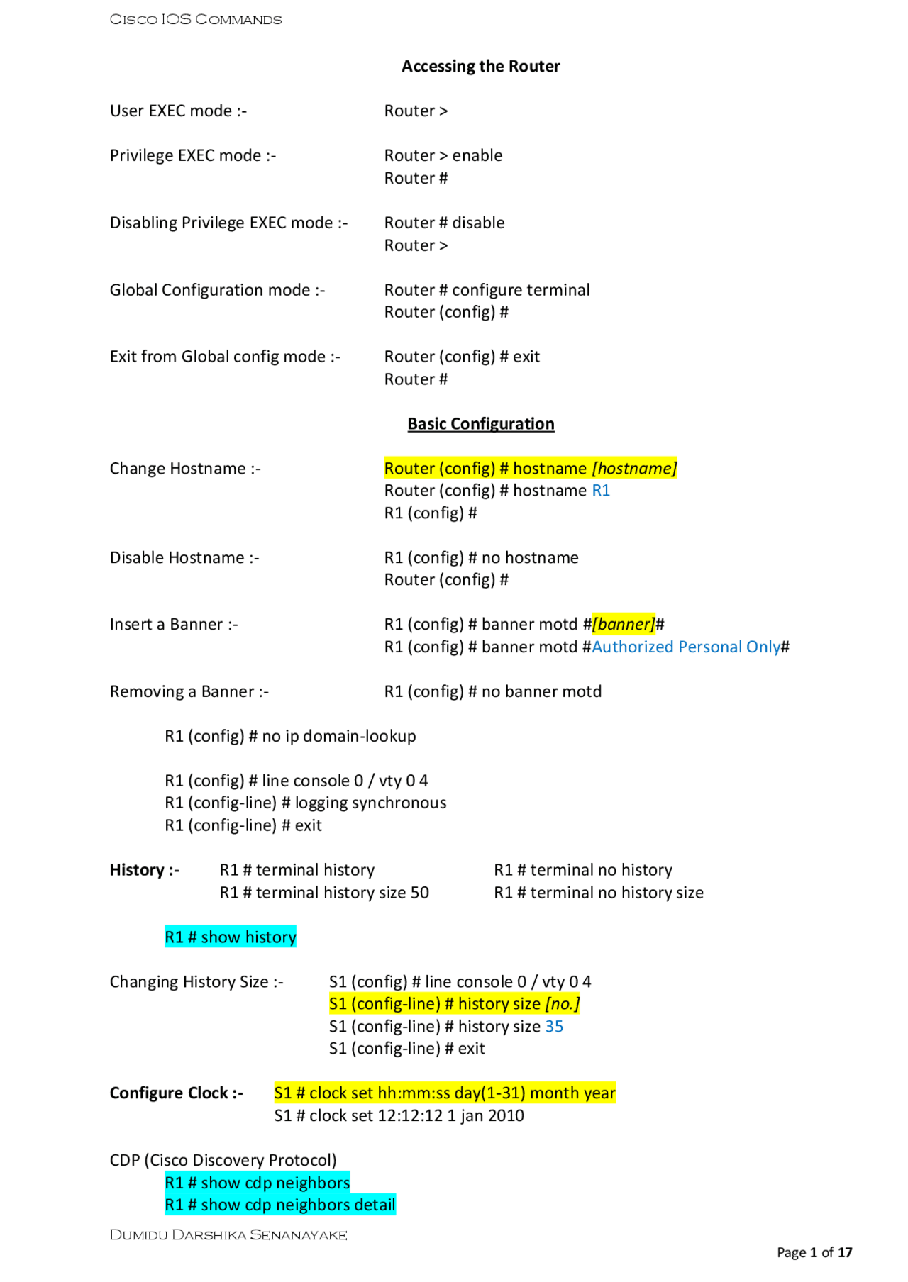 CISCO IOS COMMANDS DE ROUTER - Docsity