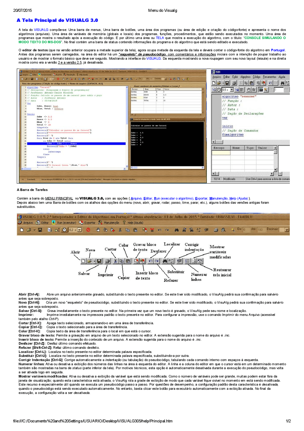 VISUALG versão 3.0.7.0 | Transcrições Lógica | Docsity