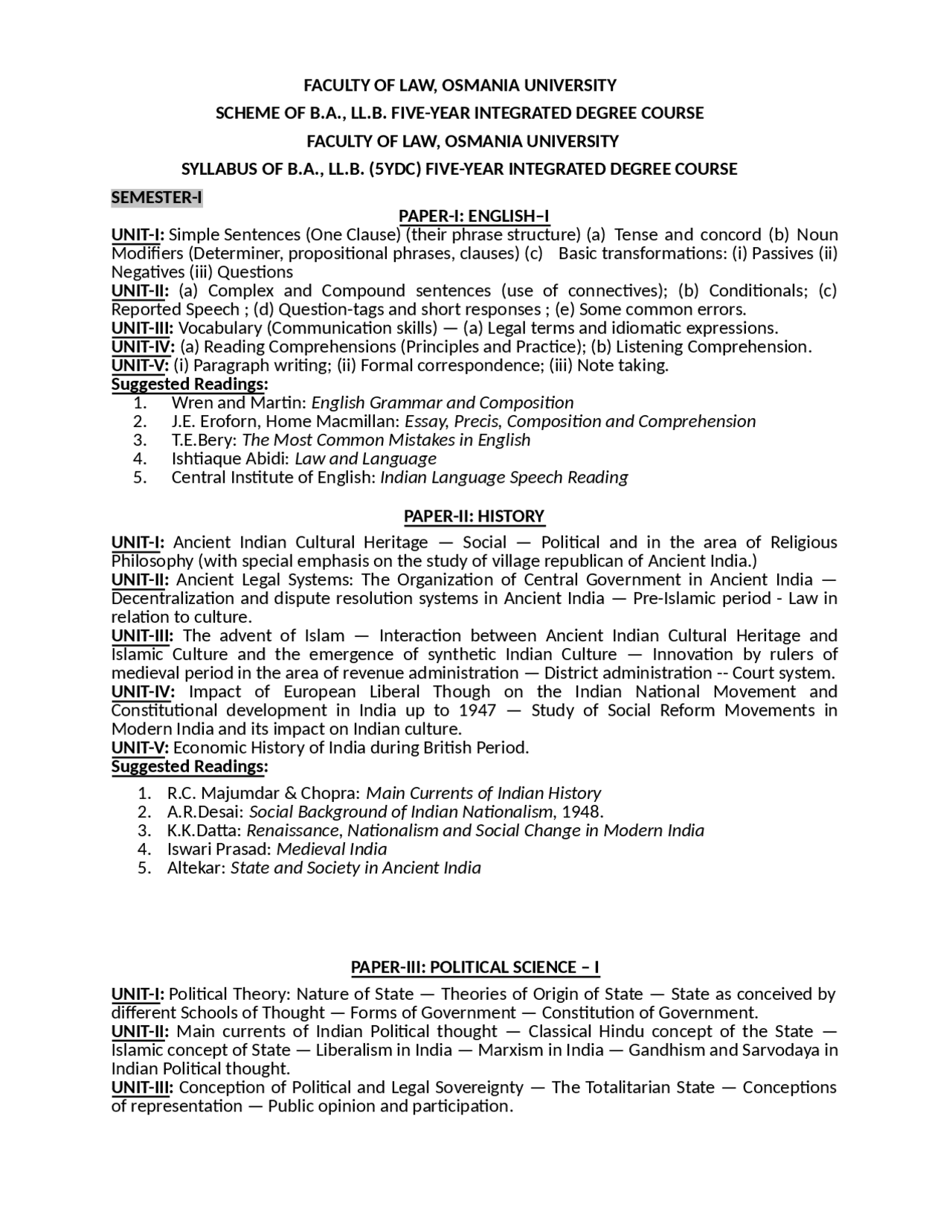 5YEAR Law Syllabus for students Docsity