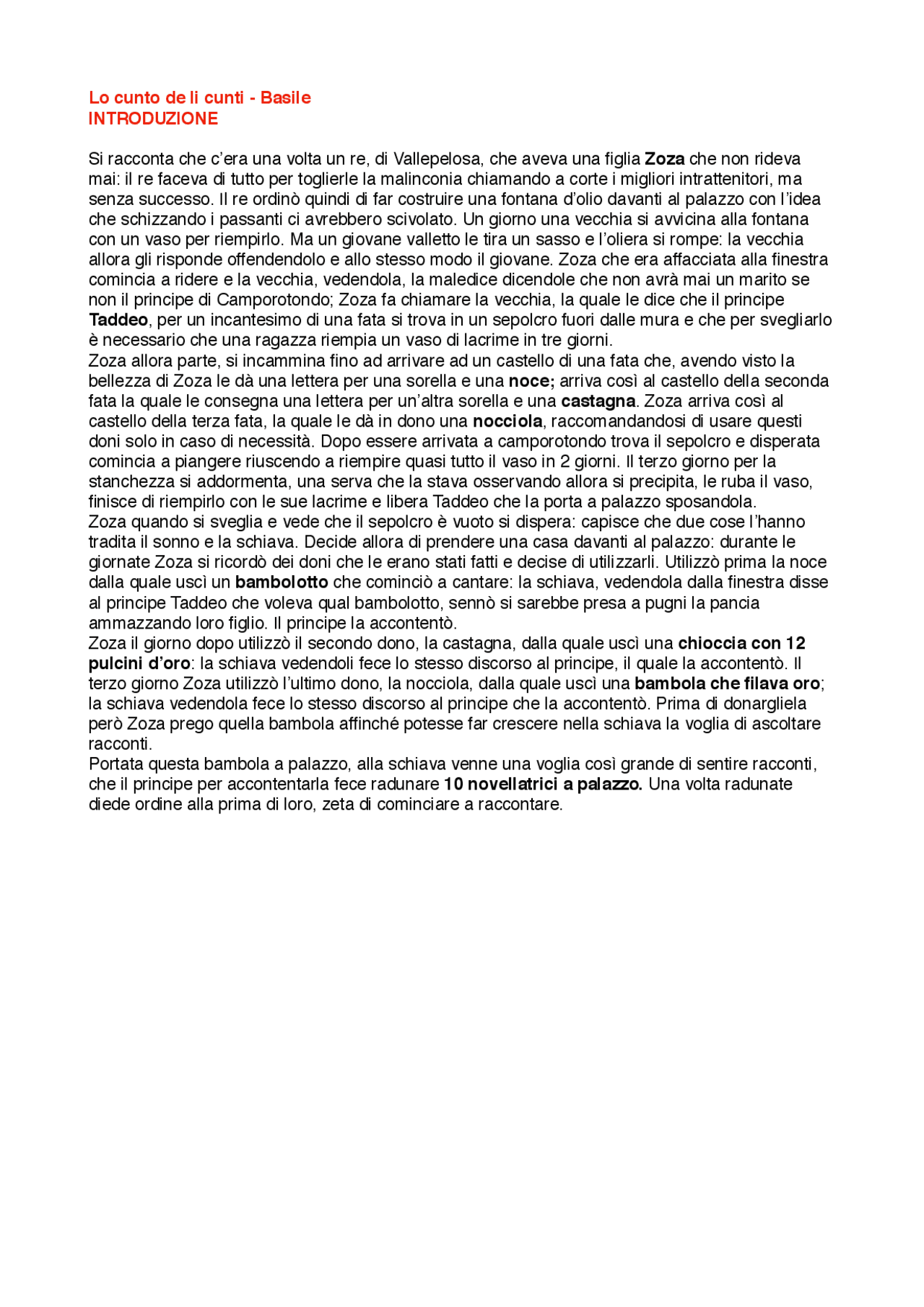 Basile. Lo cunto de li cunti introduzione Appunti di Letteratura