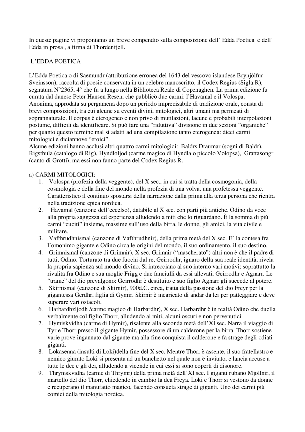 Edda prosastica ed Edda poetica - Docsity