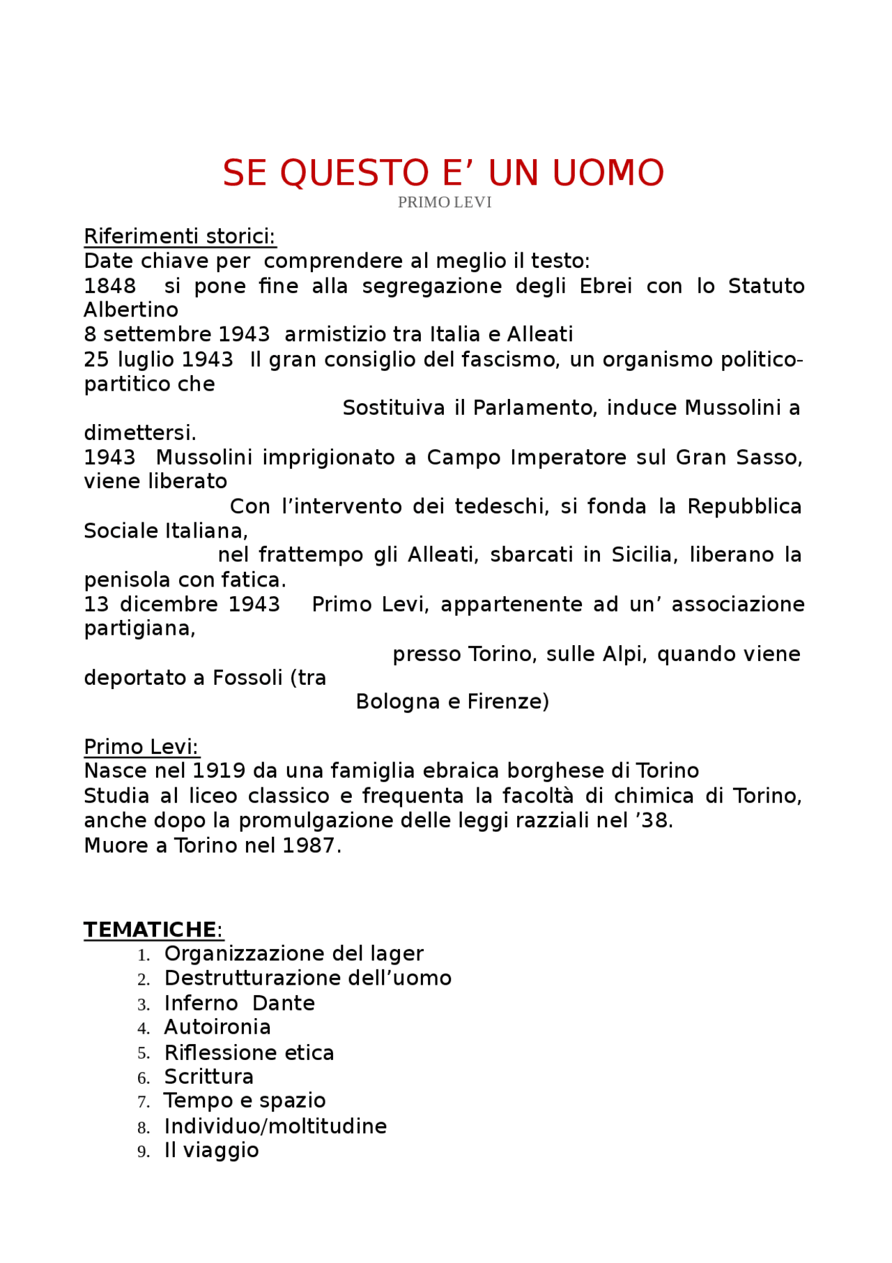 Se questo è un uomo Primo Levi analisi e riassunti Docsity Se questo è un uomo Primo Levi analisi e riassunti Docsity