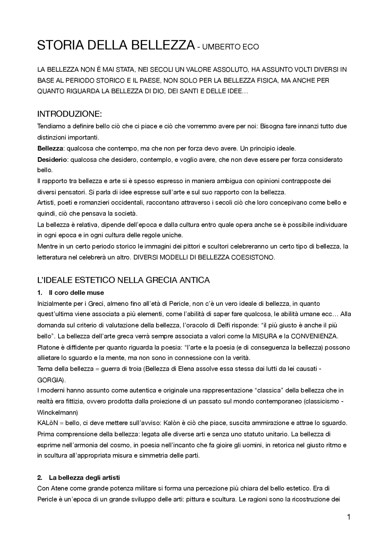umberto eco storia della bellezza