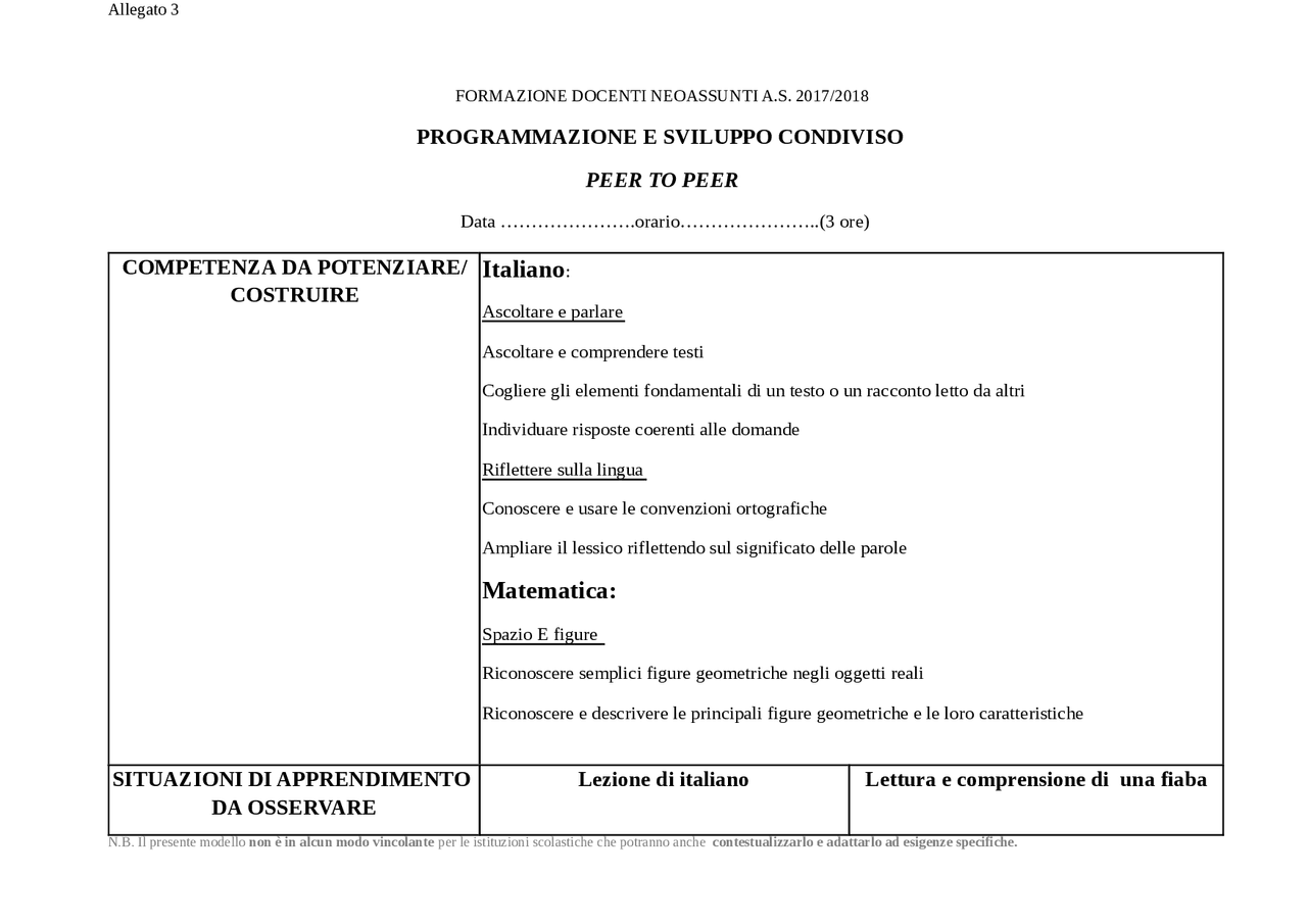 Peer to peer protocollo di osservazione | Appunti di Pedagogia dell