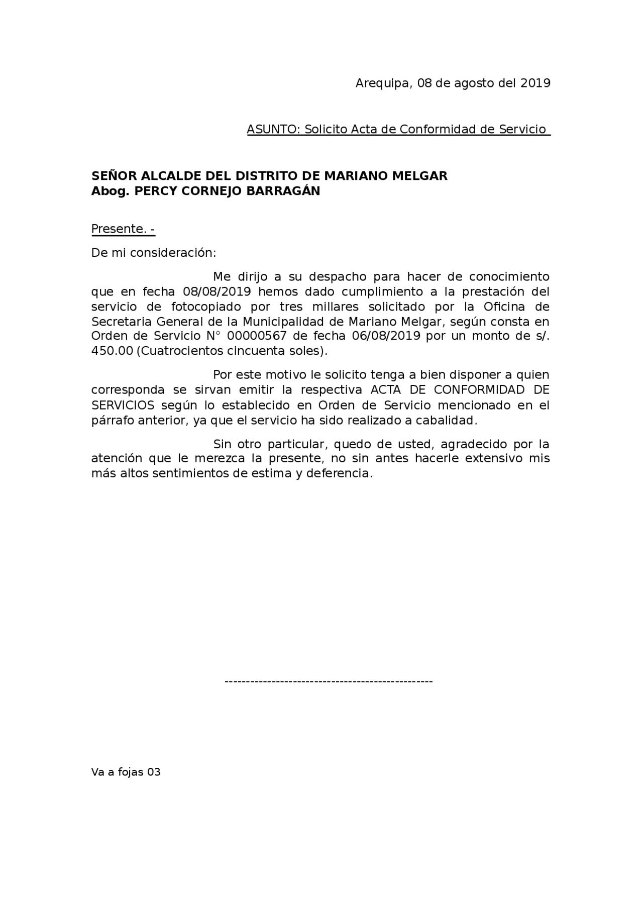 Solicitud para conformidad de la prestacion de un servicio Apuntes de Derecho Administrativo Solicitud para conformidad de la prestacion de un servicio Apuntes de Derecho Administrativo