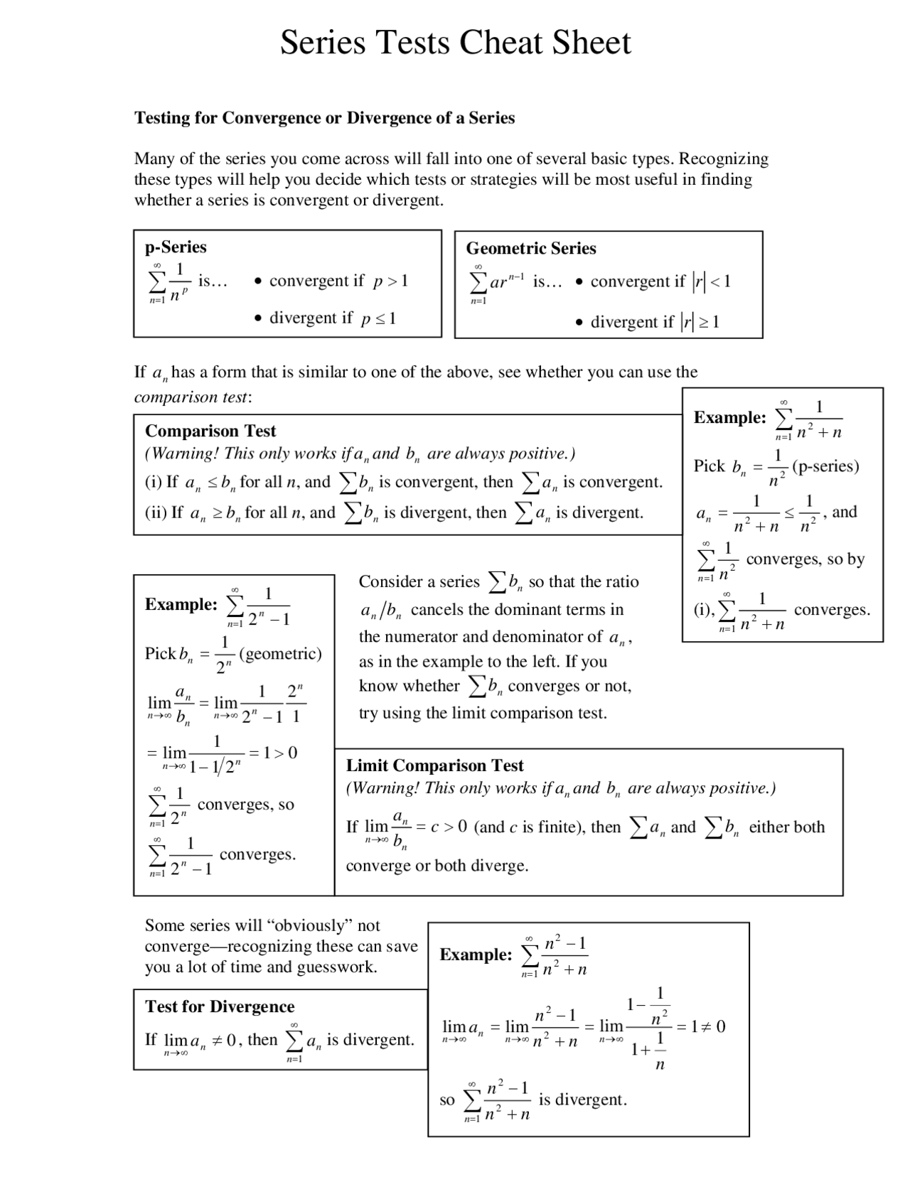 series-tests-cheat-sheet-cheat-sheet-mathematics-docsity