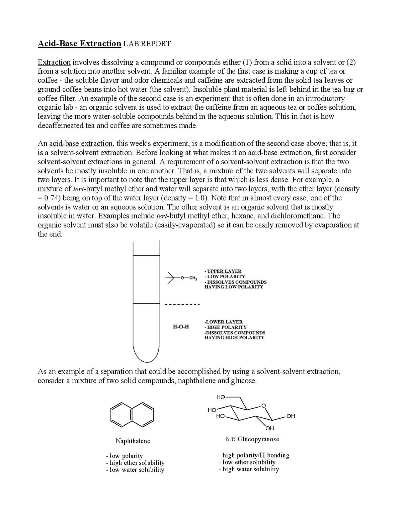 Acid base extraction lab report organic chemistry - Docsity