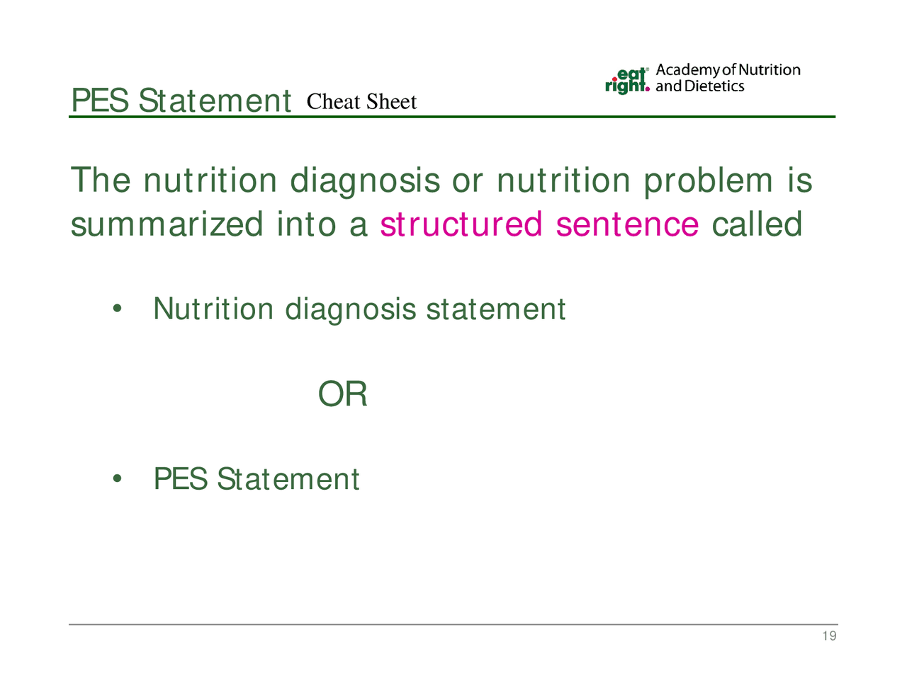 Pes statement cheat sheet Cheat Sheet Nutrition Docsity