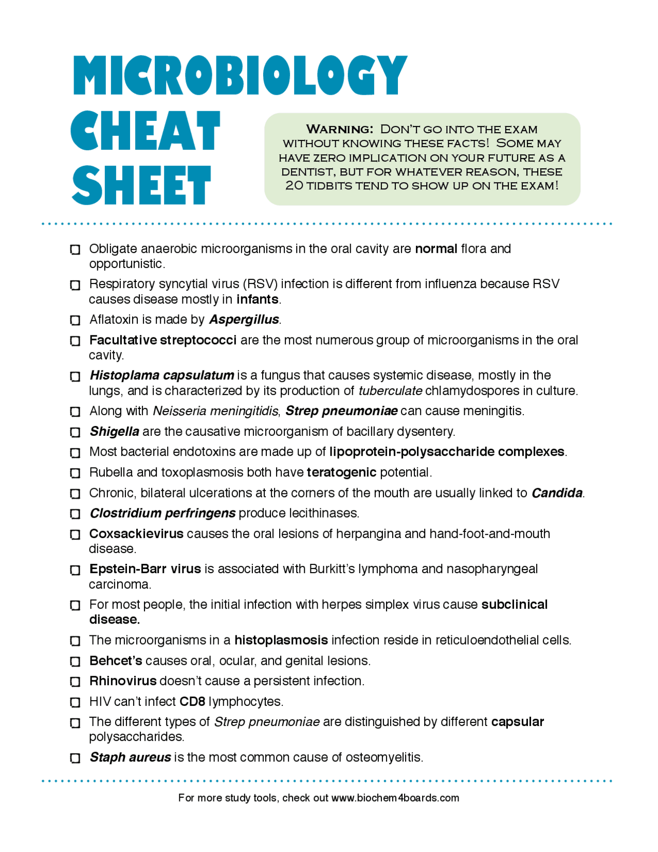 Microbiology cheat sheet Docsity