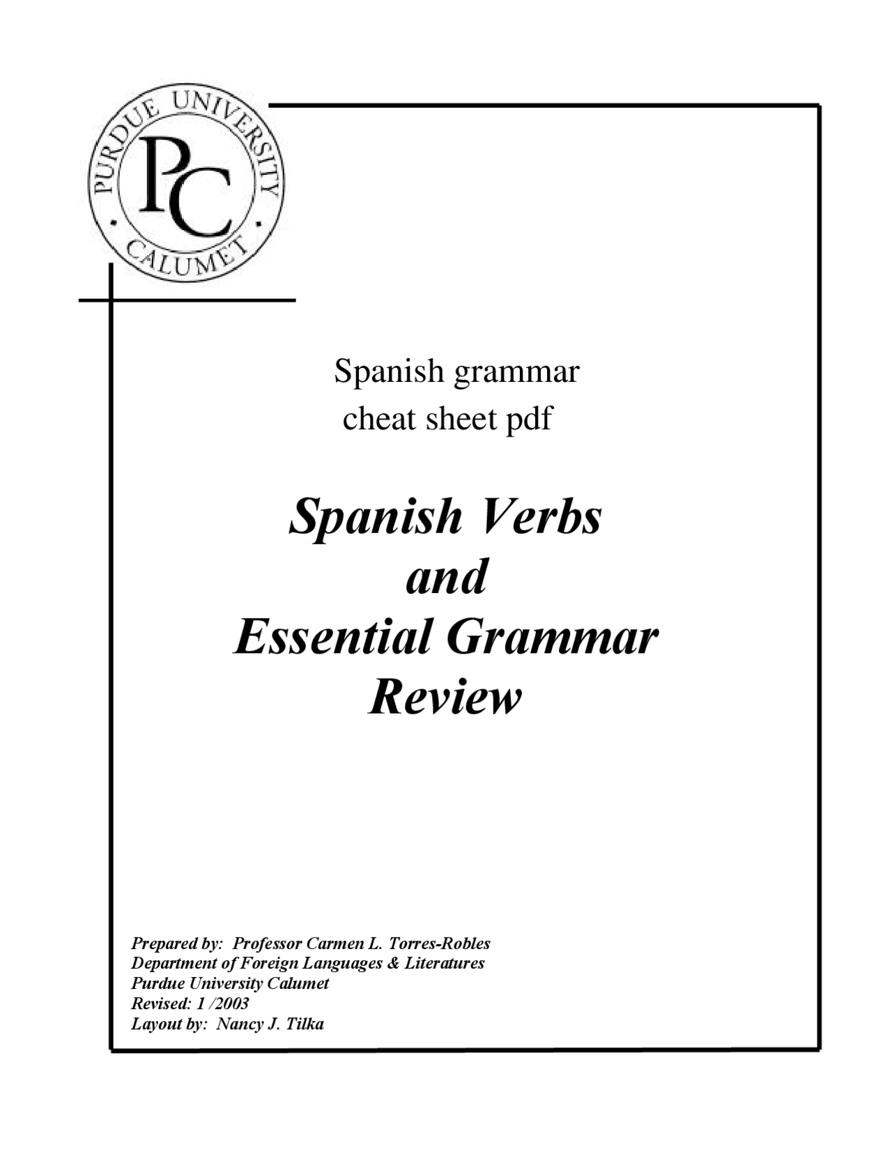 Spanish Grammar Cheat Sheet Pdf Docsity