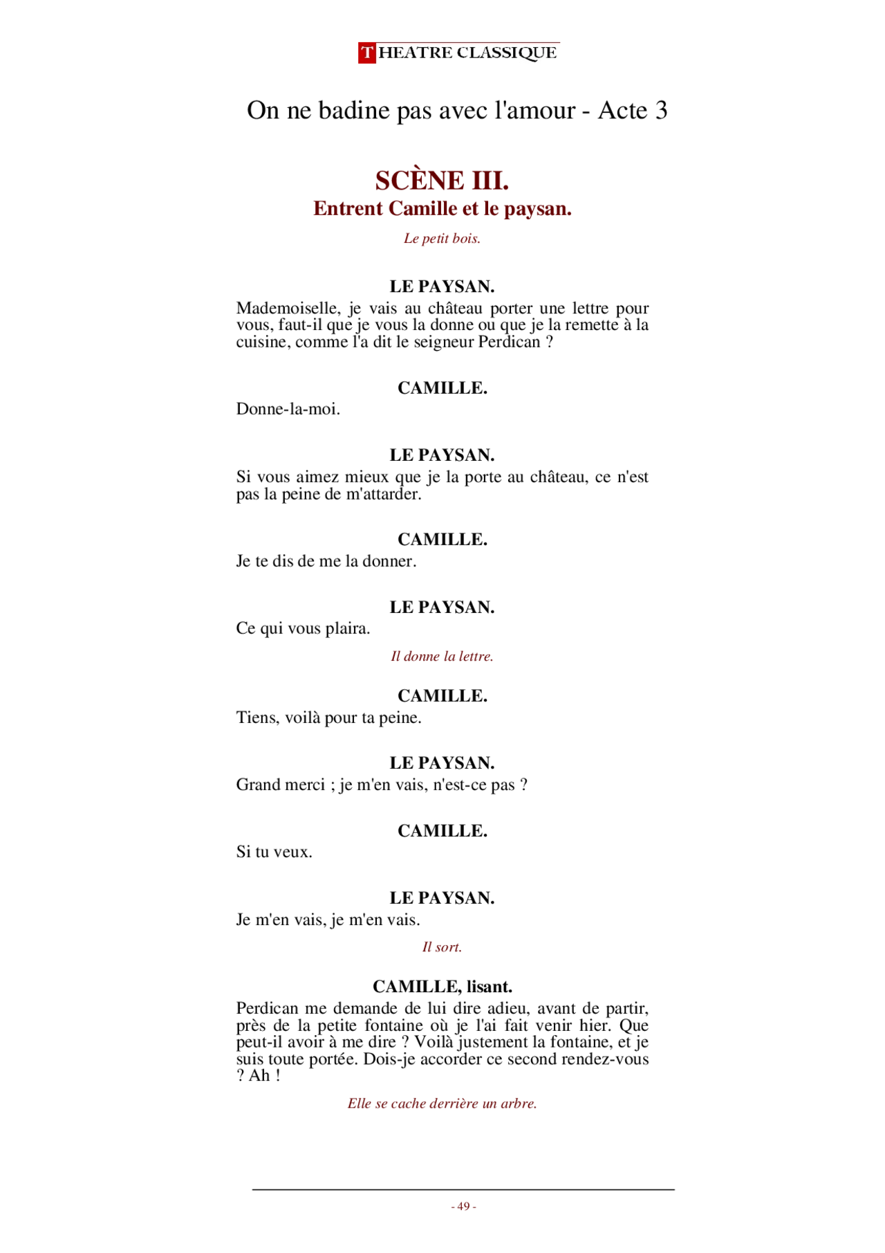 On Ne Badine Pas Avec L amour Acte 3 Scene 3 On ne badine pas avec l'amour - acte 3 scène 3 | Lectures Littérature  française | Docsity