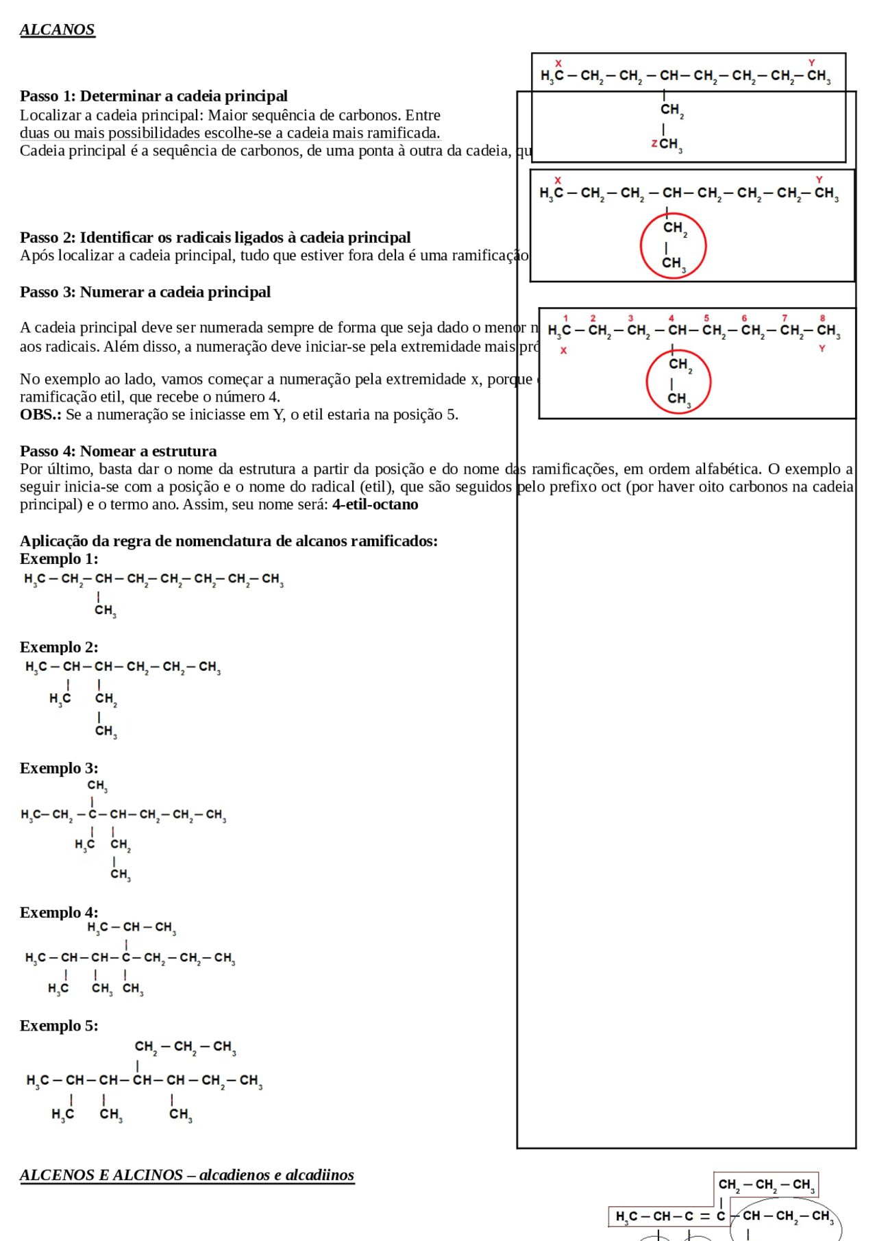 Hidrocarbonetos Regras, alcanos, alcenos e alcinos - nomenclatura - Docsity
