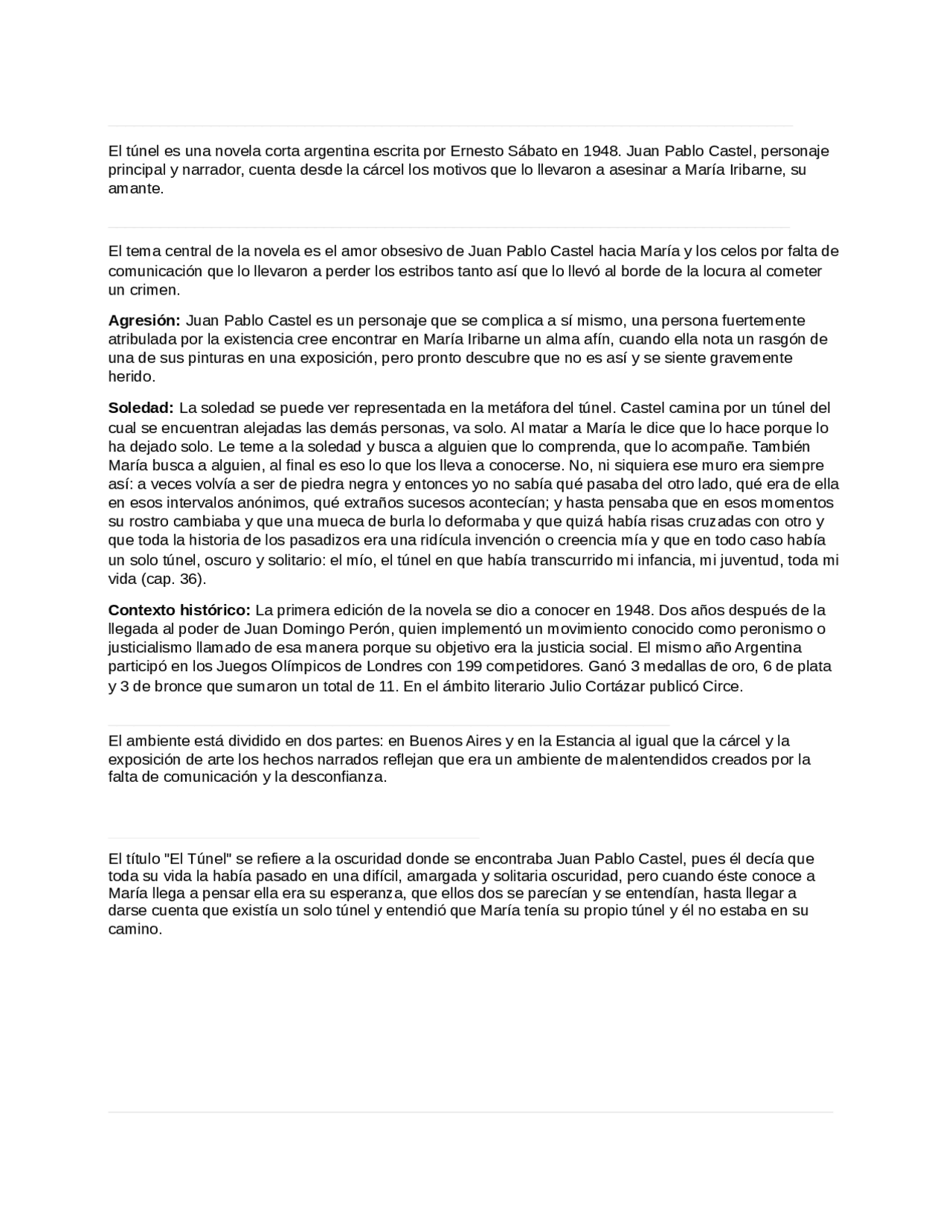 El Tunel Resumen De La Obra Docsity