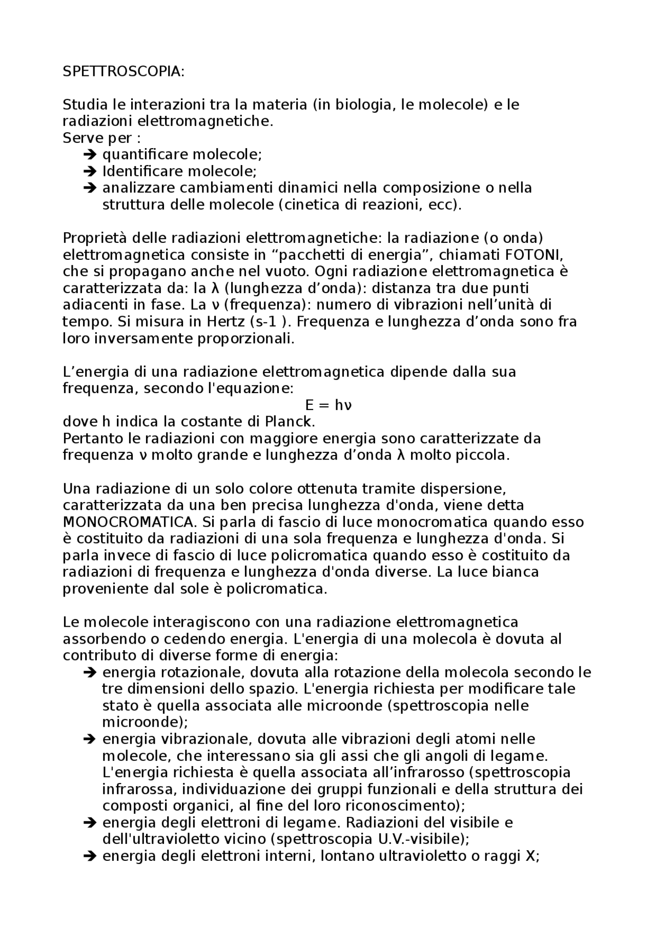 SPETTROSCOPIAgeneralità, assorbimento delle razioni UV/visibile, legge