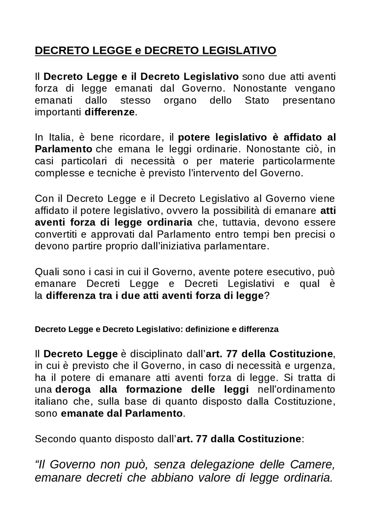 Decreto legge e Decreto legislativo (differenze) Docsity Decreto legge e Decreto legislativo (differenze) Docsity