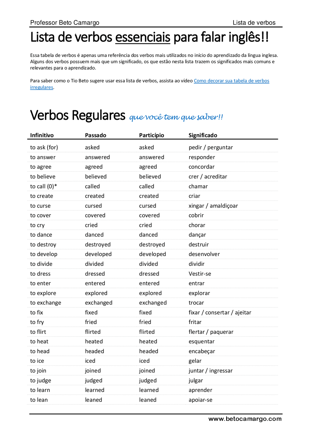 Tabela Tempos Verbais Em Ingles - NAZAEDU