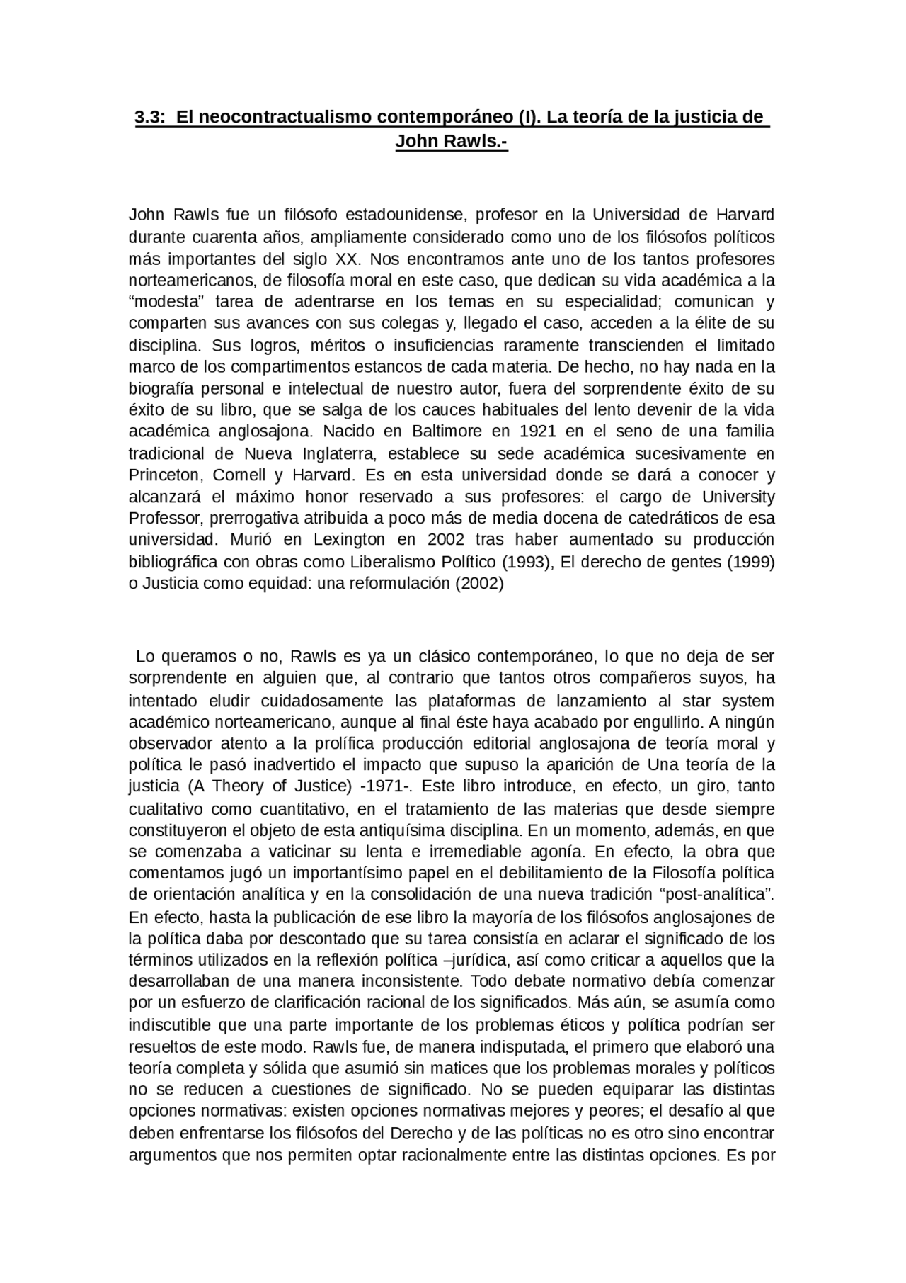 Teoria De La Justicia De John Rawls Docsity