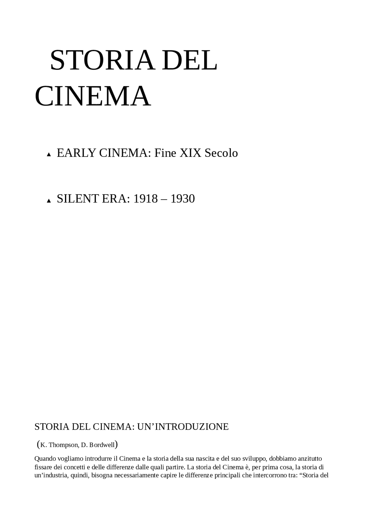 Storia Del Cinema Bordwell Thompson Schemi E Mappe Concettuali Di Storia Del Cinema Docsity