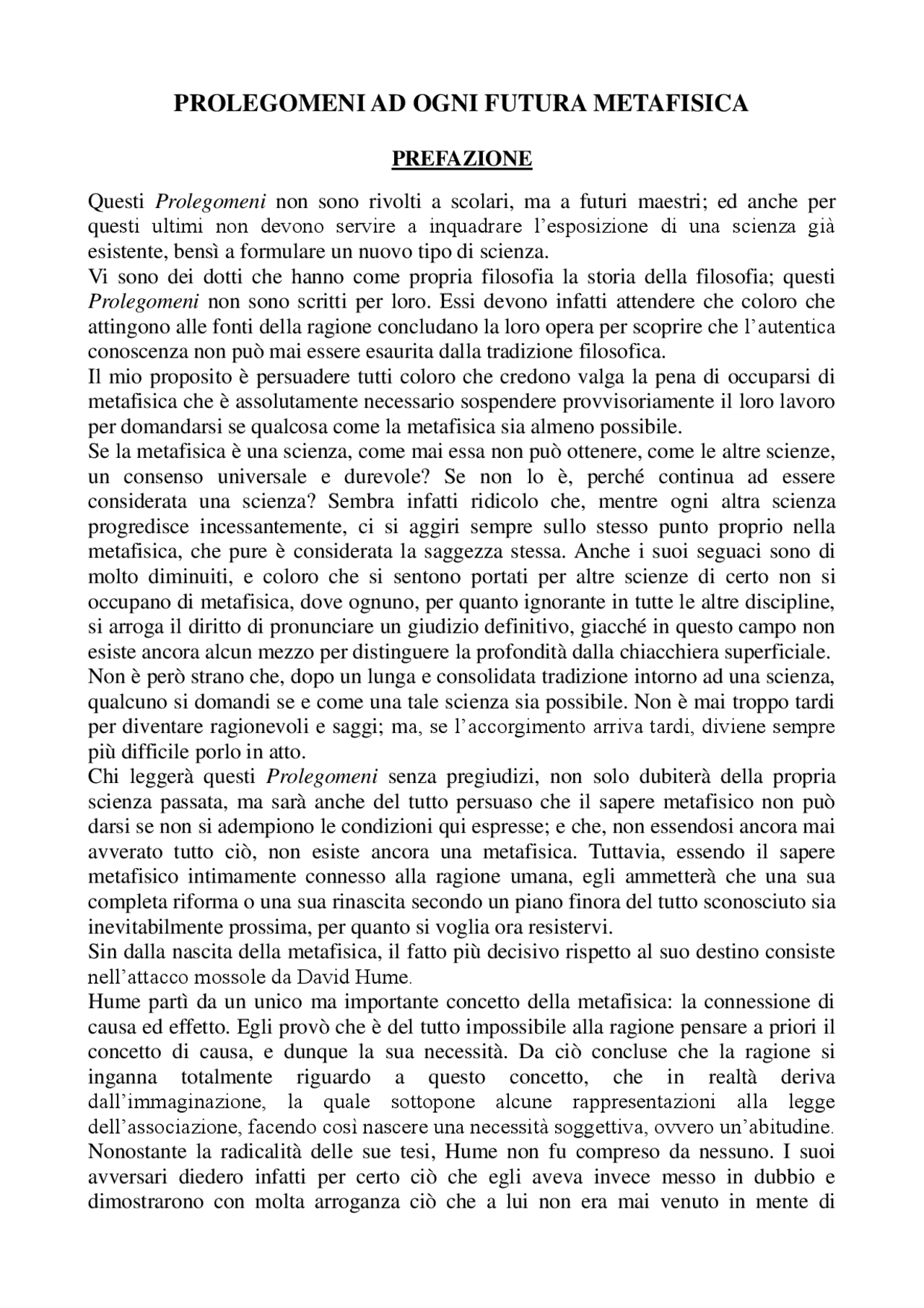 Prolegomeni ad ogni futura metafisica (I. Kant) Docsity