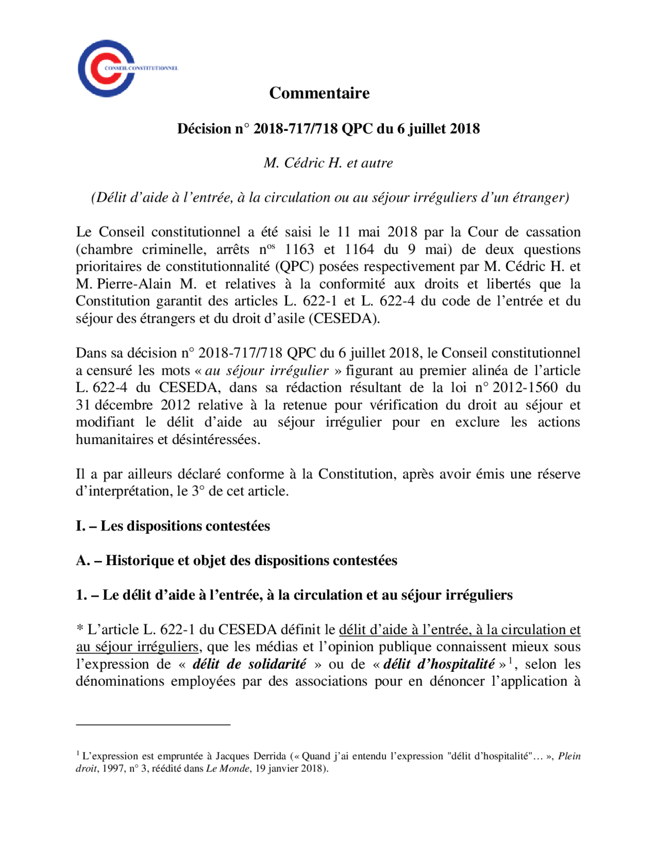 Commentaire De Décision Du Conseil Constitutionnel Méthodologie Commentaire de la décision n 2018717718 qpc du 6 juillet 2018 | Guide,  Projets, Recherche Droit constitutionnel | Docsity