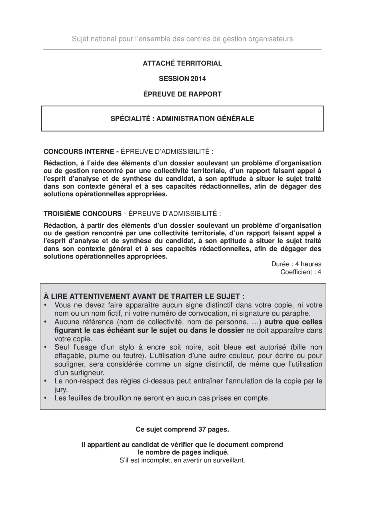 Bonne Copie Rapport Avec Propositions Opérationnelles Attaché Attaché territorial session 2014 - épreuve de rapport: administration  générale | Examens Introduction à l'administration publique | Docsity