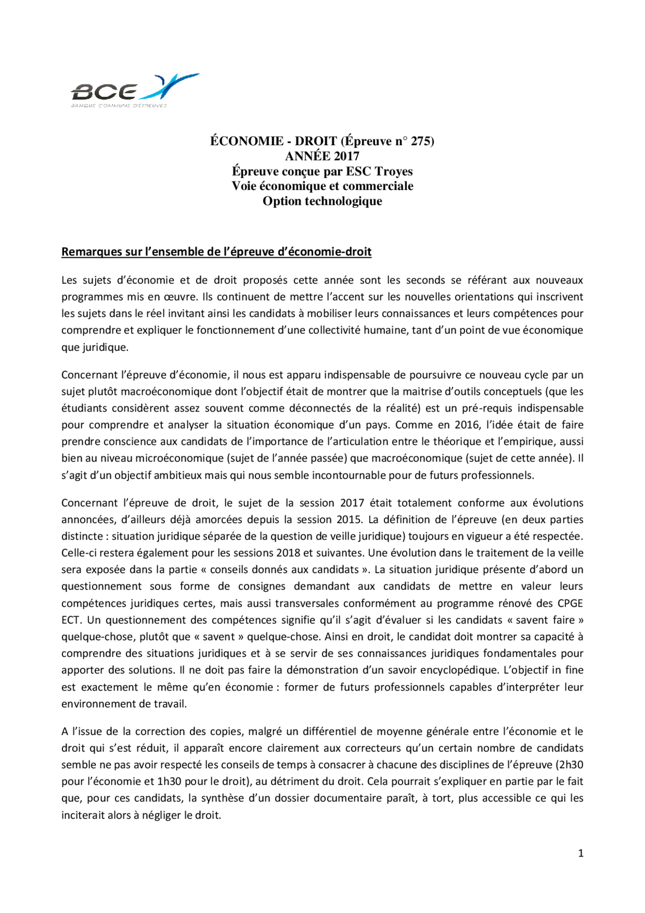 Sujet De Rattrapage Eco Droit Bac Stmg 2017 économie-droit: épreuve n°275 année 2017 conçue par ESC Troyes | Examens  Économie | Docsity