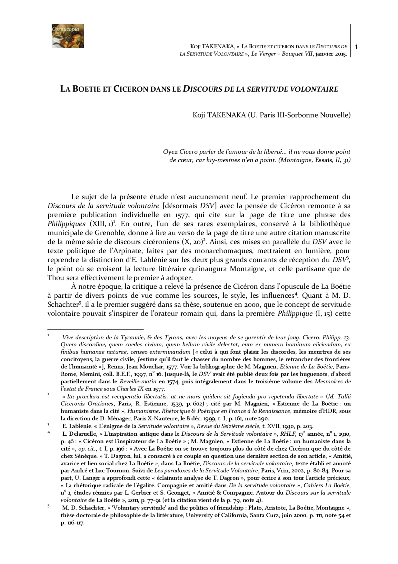 Etienne De La Boetie Discours De La Servitude Volontaire Analyse La boetie et ciceron dans le discours de la servitude volontaire | Essai  Philosophie | Docsity