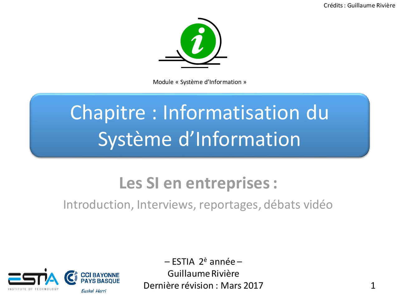 Informatisation du Système d’Information - Docsity
