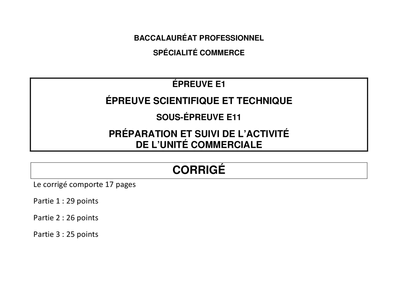 épreuve E2 Bac Pro Ga Corrigé 2022 E1 épreuve scientifique et tecjnicque - specialité commerce | Examens  Commerce | Docsity