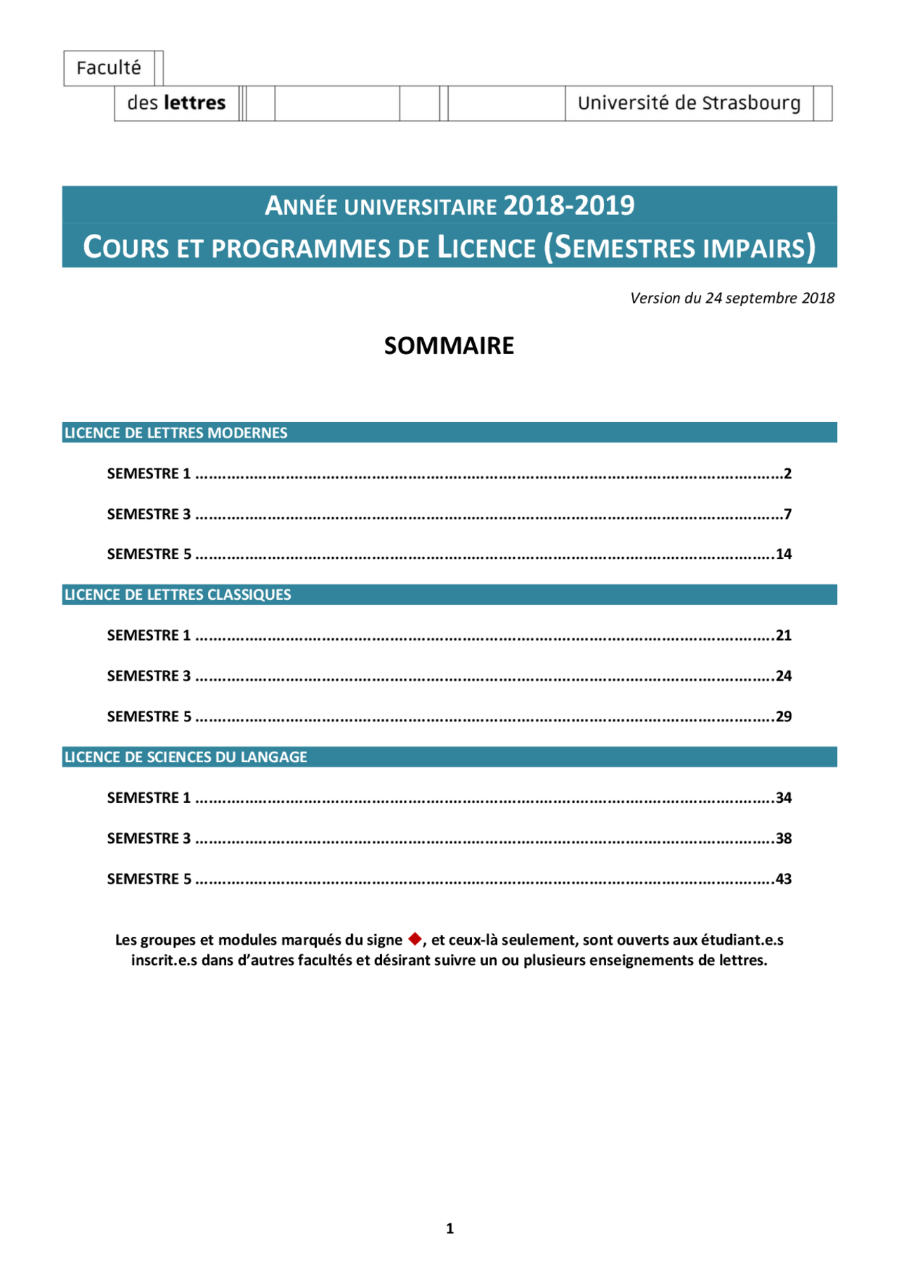 Faculté des Lettres cours et programmes de licence 20182019 Docsity
