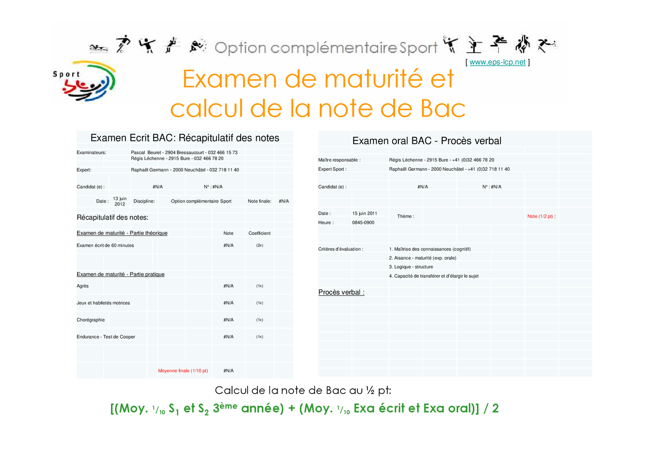 Examen de maturité et calcul de la note de bac | Schémas Étude du sport